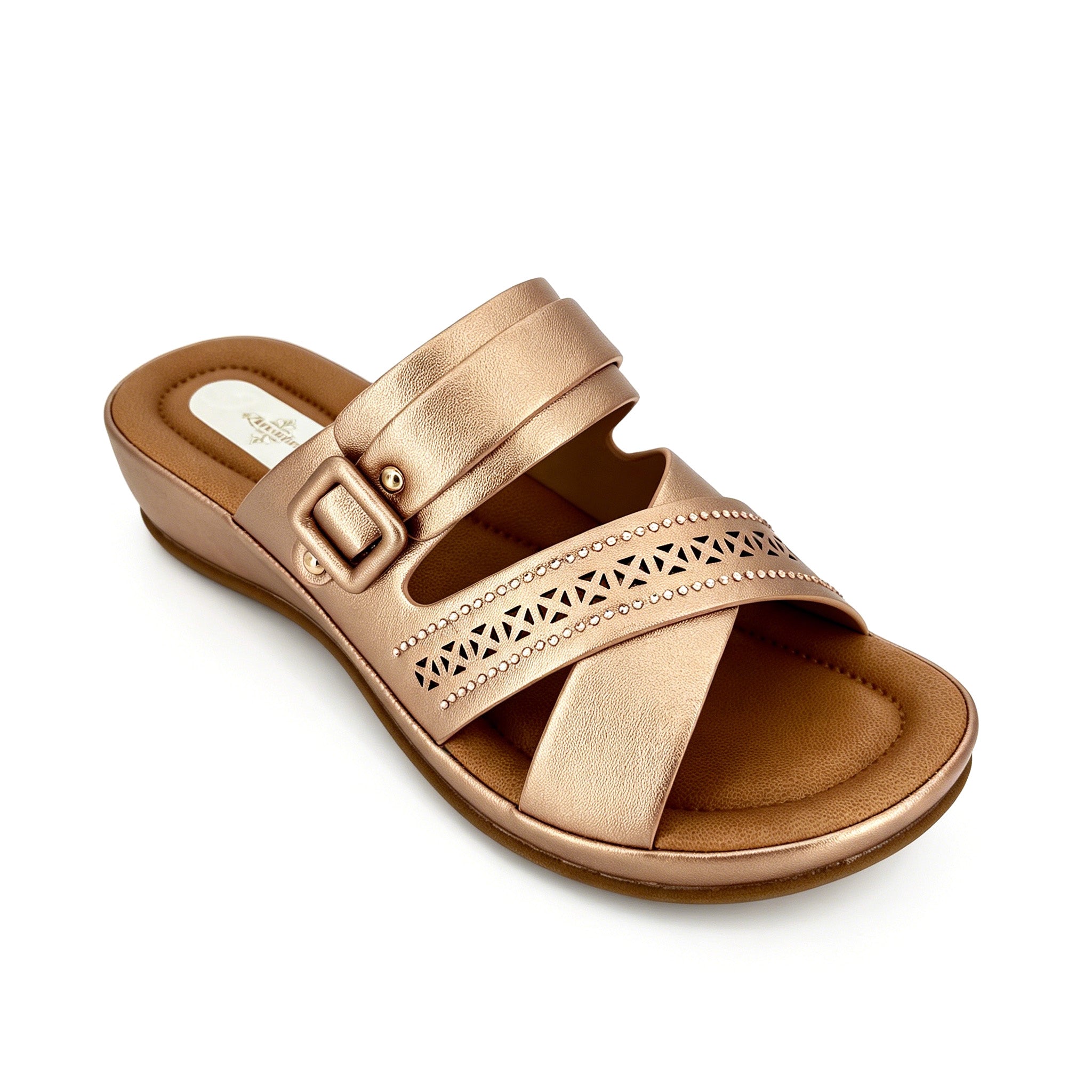 Women's Cross-Strap Laser-Cut Rhinestone Wedge Mule Sandals | Wholesale Platform Slide | Multi-Color | EU 35–41