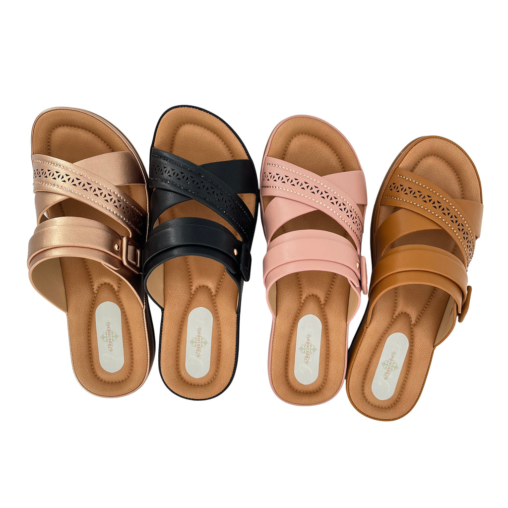 Women's Cross-Strap Laser-Cut Rhinestone Wedge Mule Sandals | Wholesale Platform Slide | Multi-Color | EU 35–41