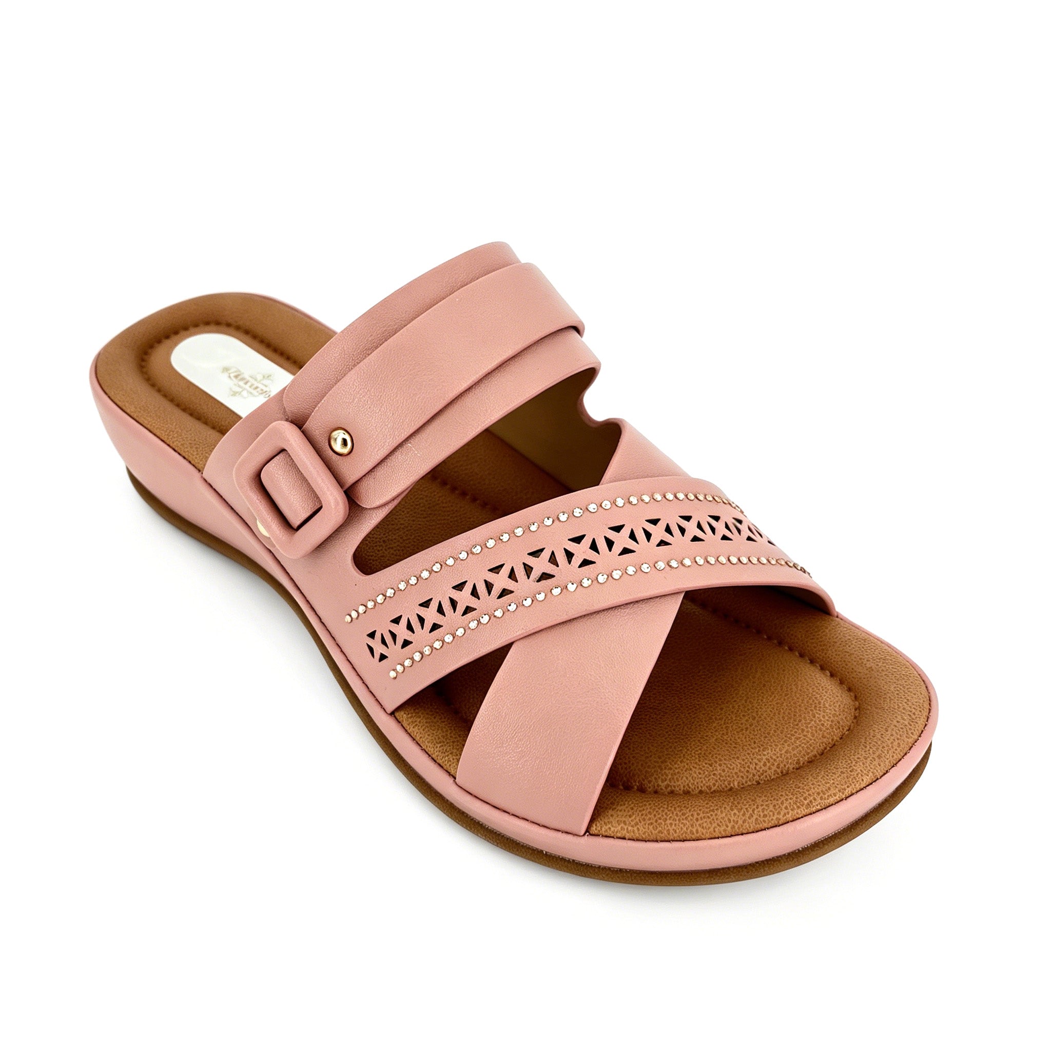 Women's Cross-Strap Laser-Cut Rhinestone Wedge Mule Sandals | Wholesale Platform Slide | Multi-Color | EU 35–41
