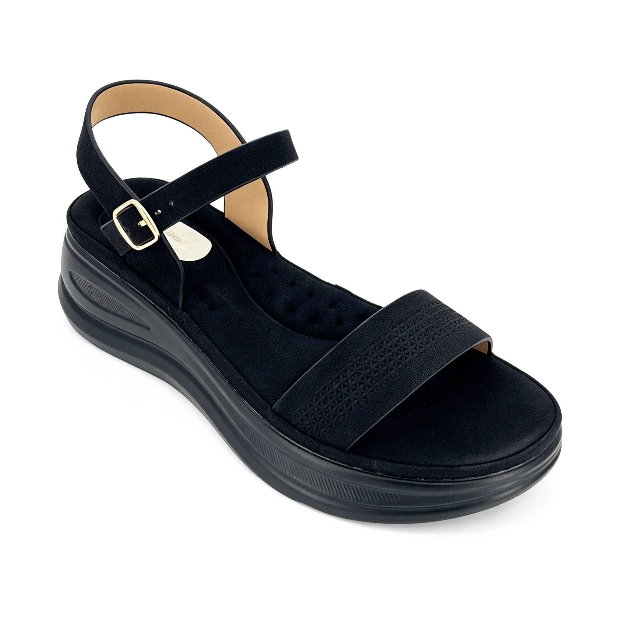 Women's Single-Strap Embossed Chunky Wedge Sandals | Wholesale Comfort Platform Sandal | Multi-Color | EU 35–41
