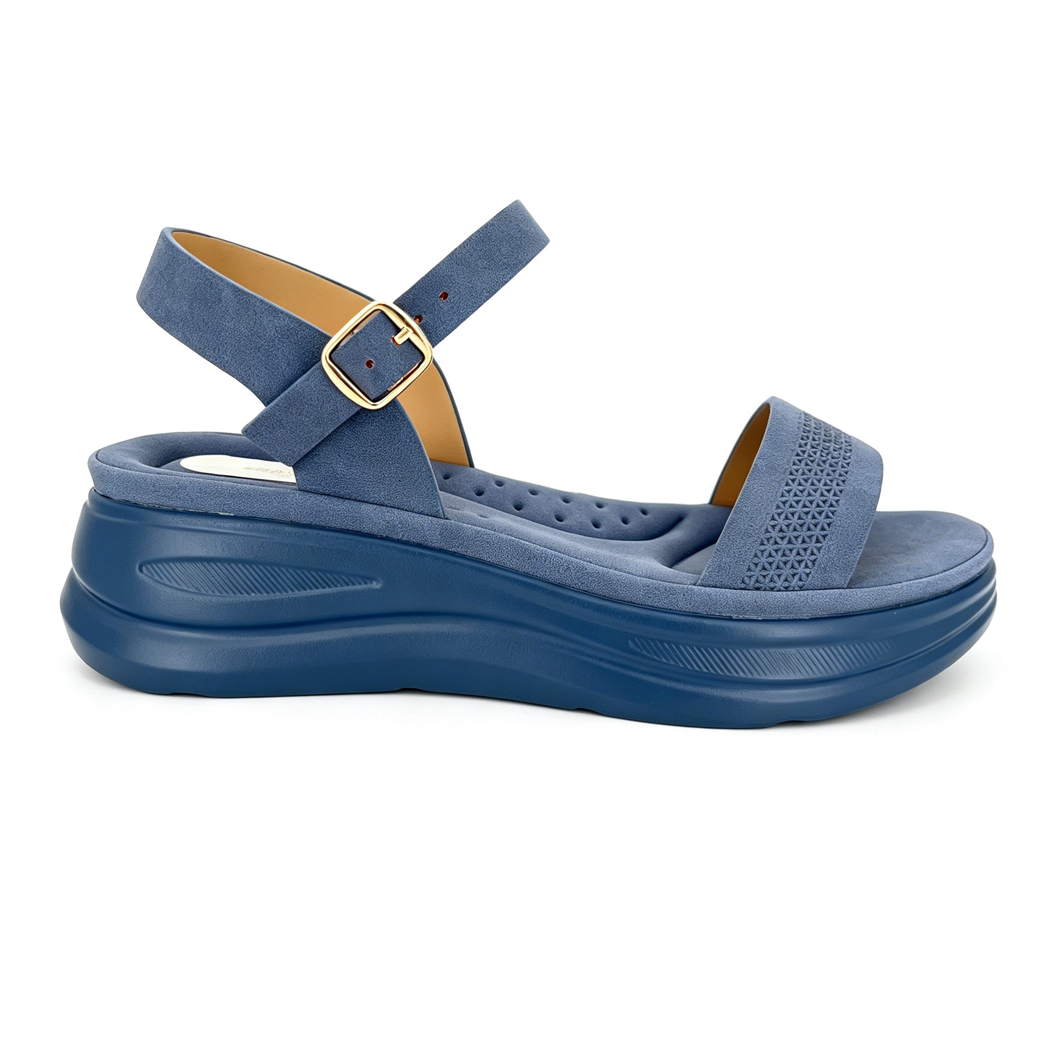 Women's Single-Strap Embossed Chunky Wedge Sandals | Wholesale Comfort Platform Sandal | Multi-Color | EU 35–41