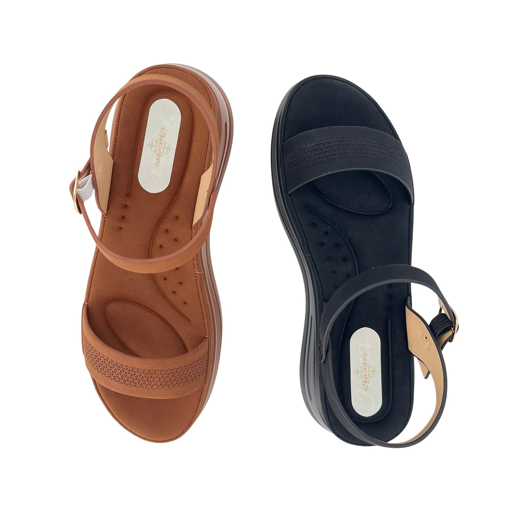 Women's Single-Strap Embossed Chunky Wedge Sandals | Wholesale Comfort Platform Sandal | Multi-Color | EU 35–41