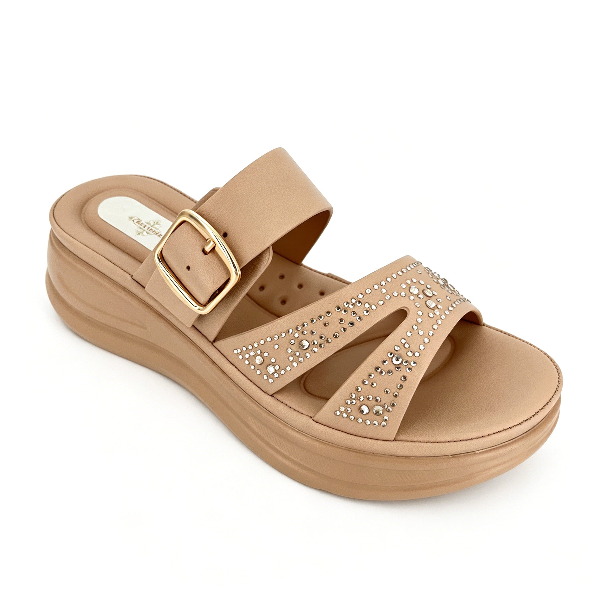 Women's Rhinestone Cross-Strap Chunky Wedge Mule Sandals | Wholesale Platform Slide | Multi-Color | EU 35–41