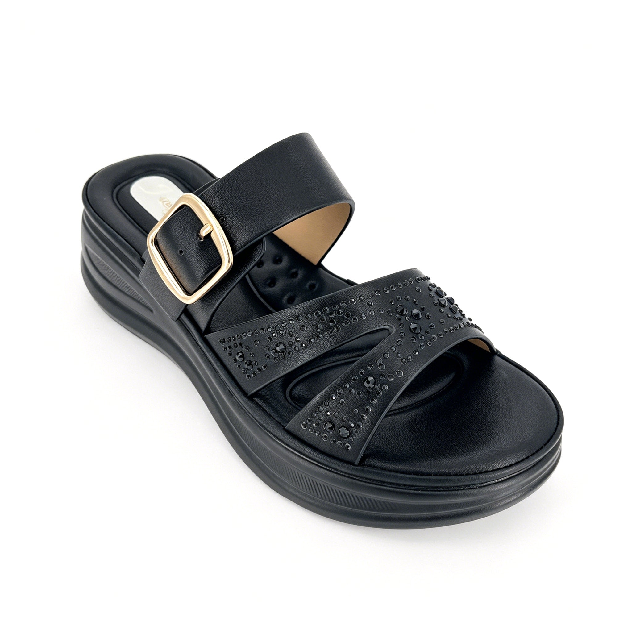 Women's Rhinestone Cross-Strap Chunky Wedge Mule Sandals | Wholesale Platform Slide | Multi-Color | EU 35–41