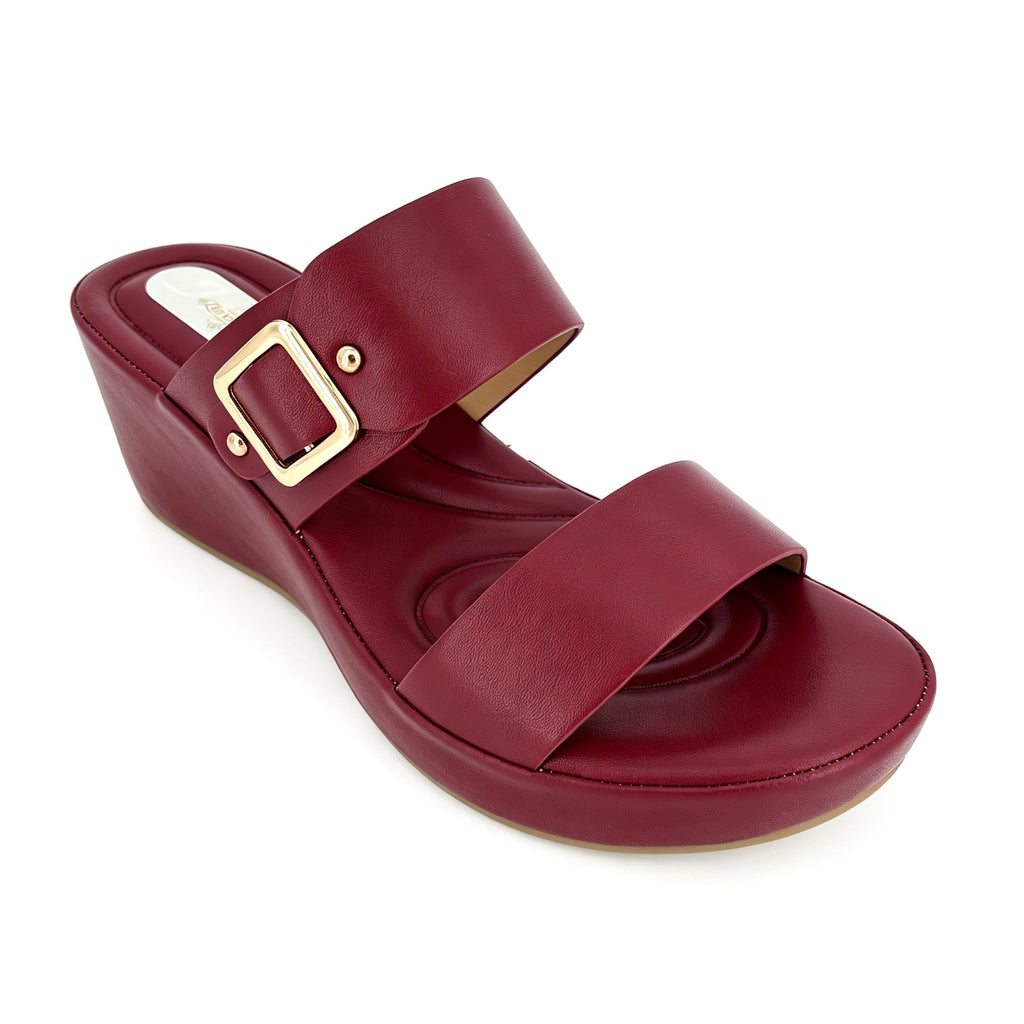 Women's Dual Wide-Strap Gold Buckle Wedge Mule Sandals | Wholesale Comfort Platform Slide | Multi-Color | EU 35–41