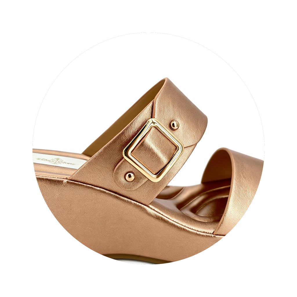 Women's Dual Wide-Strap Gold Buckle Wedge Mule Sandals | Wholesale Comfort Platform Slide | Multi-Color | EU 35–41