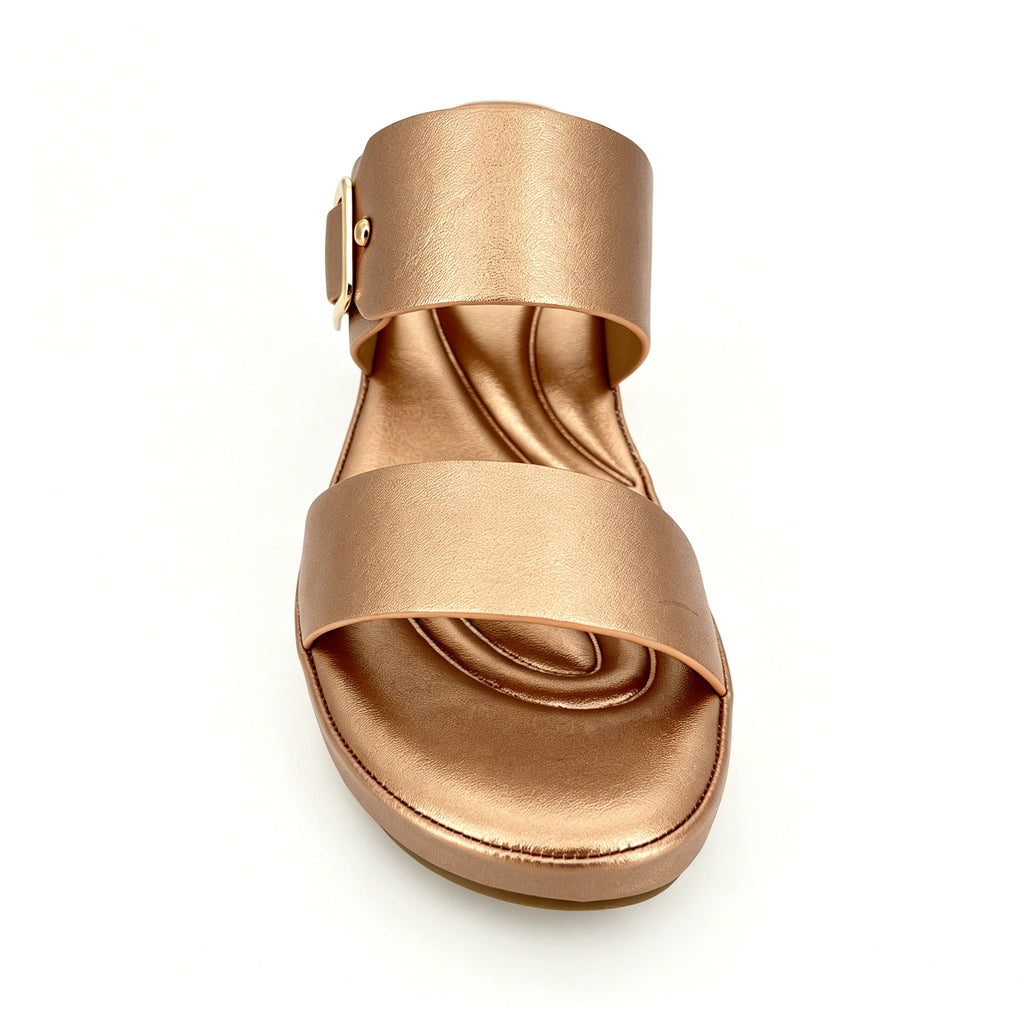Women's Dual Wide-Strap Gold Buckle Wedge Mule Sandals | Wholesale Comfort Platform Slide | Multi-Color | EU 35–41