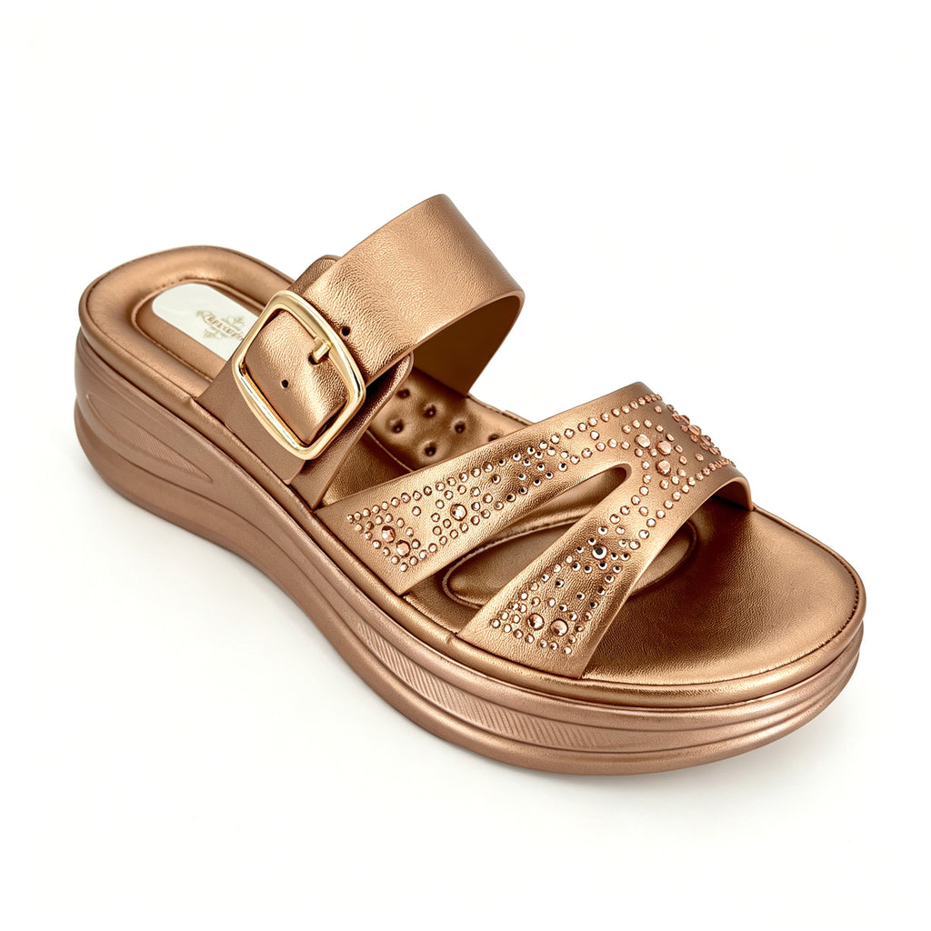 Women's Rhinestone Cross-Strap Chunky Wedge Mule Sandals | Wholesale Platform Slide | Multi-Color | EU 35–41