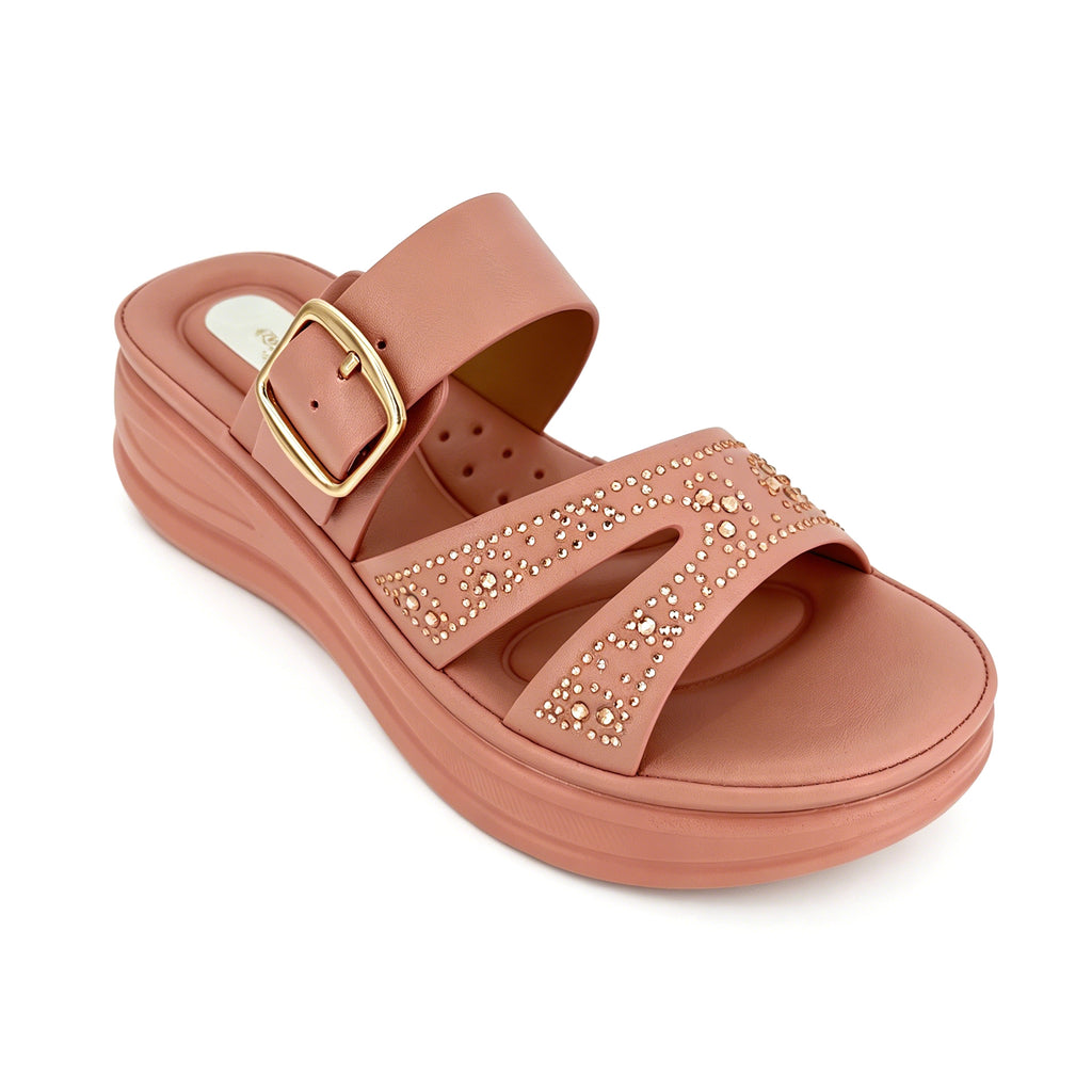 Women's Rhinestone Cross-Strap Chunky Wedge Mule Sandals | Wholesale Platform Slide | Multi-Color | EU 35–41