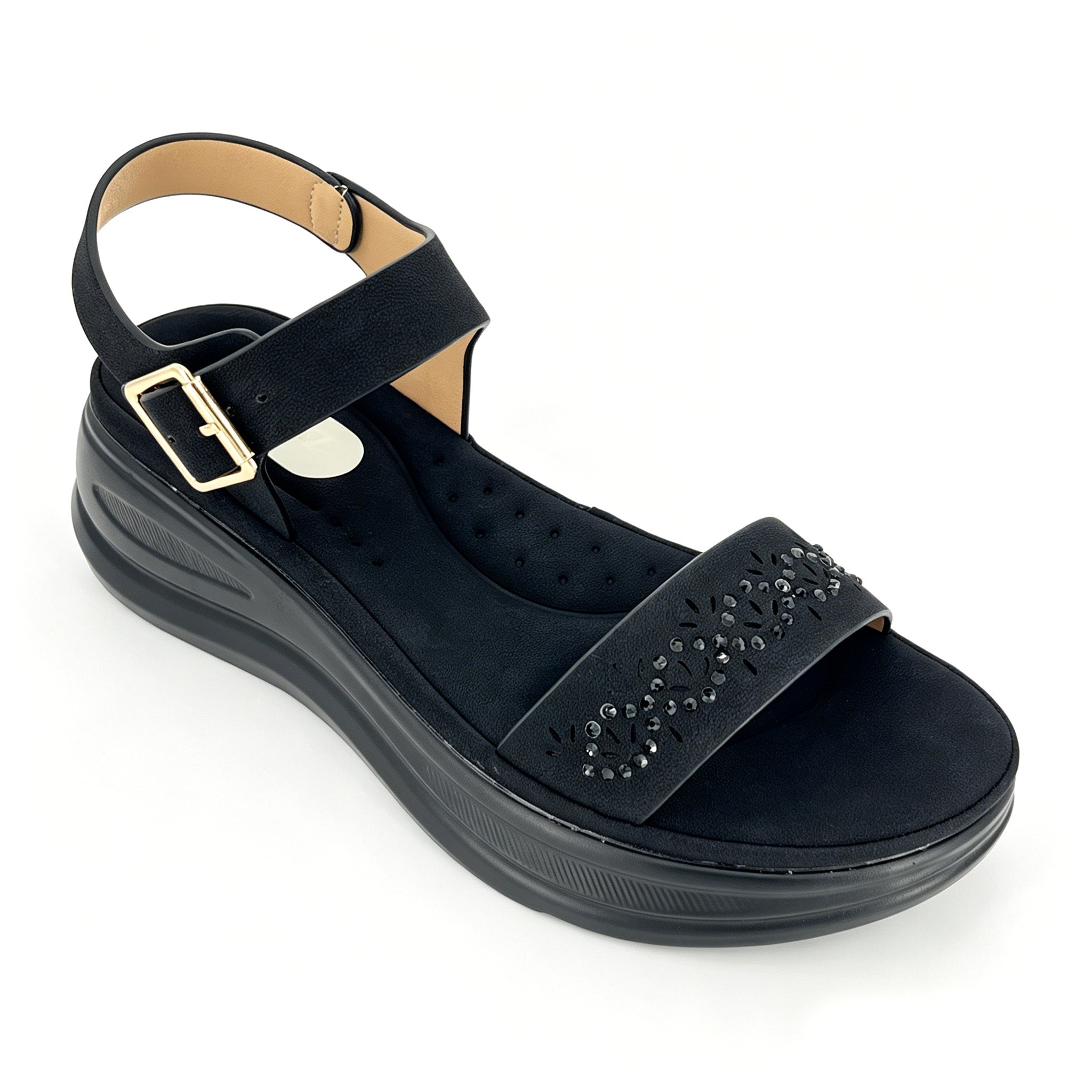 Women's Laser-Cut Rhinestone Chunky Platform Wedge Sandals | Wholesale Comfort Sandal | Multi-Color | EU 35–41