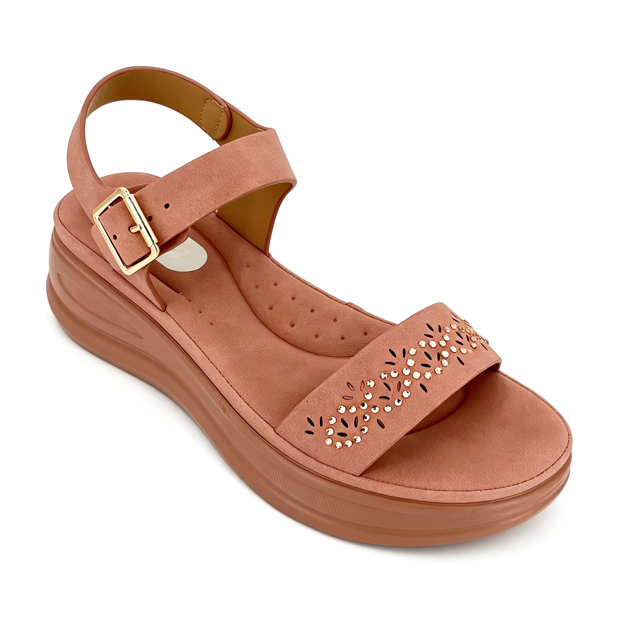 Women's Laser-Cut Rhinestone Chunky Platform Wedge Sandals | Wholesale Comfort Sandal | Multi-Color | EU 35–41