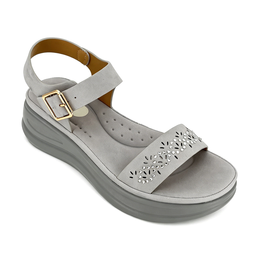 Women's Laser-Cut Rhinestone Chunky Platform Wedge Sandals | Wholesale Comfort Sandal | Multi-Color | EU 35–41