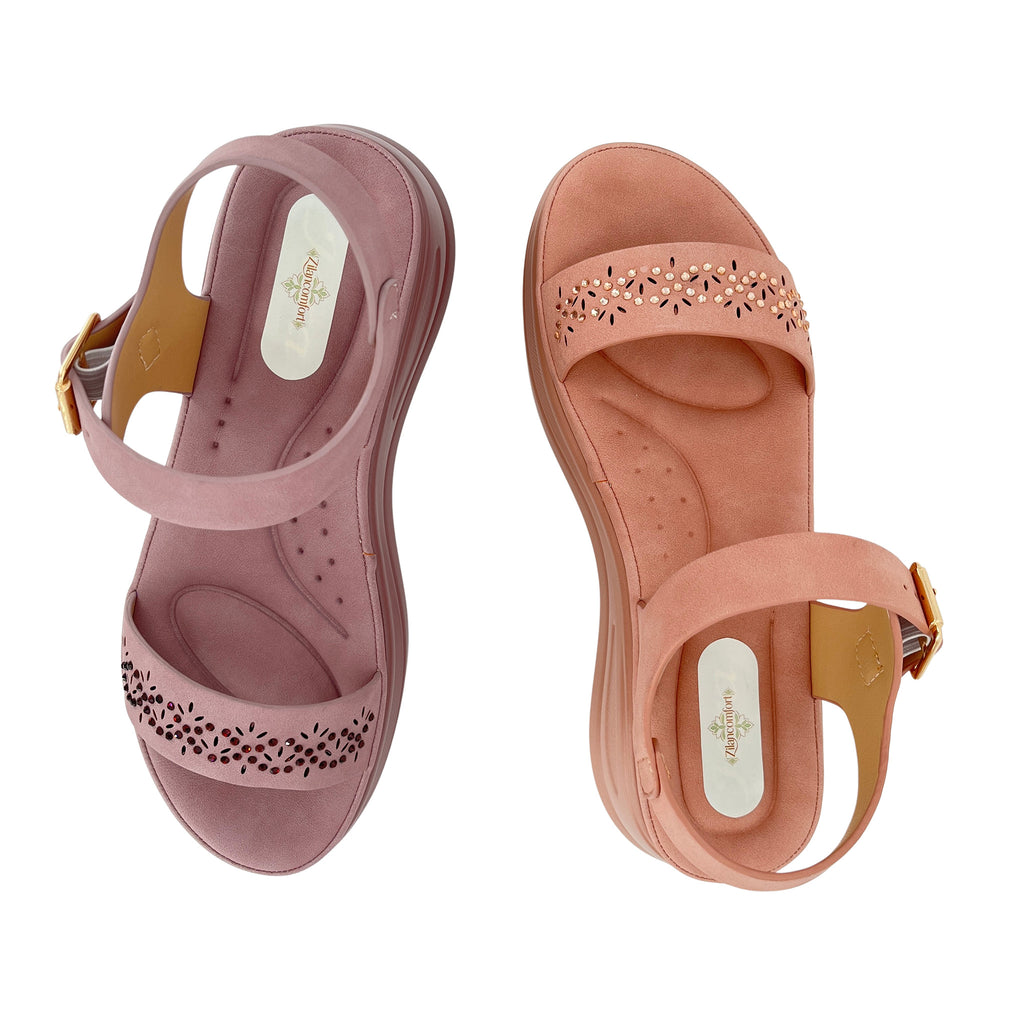 Women's Laser-Cut Rhinestone Chunky Platform Wedge Sandals | Wholesale Comfort Sandal | Multi-Color | EU 35–41
