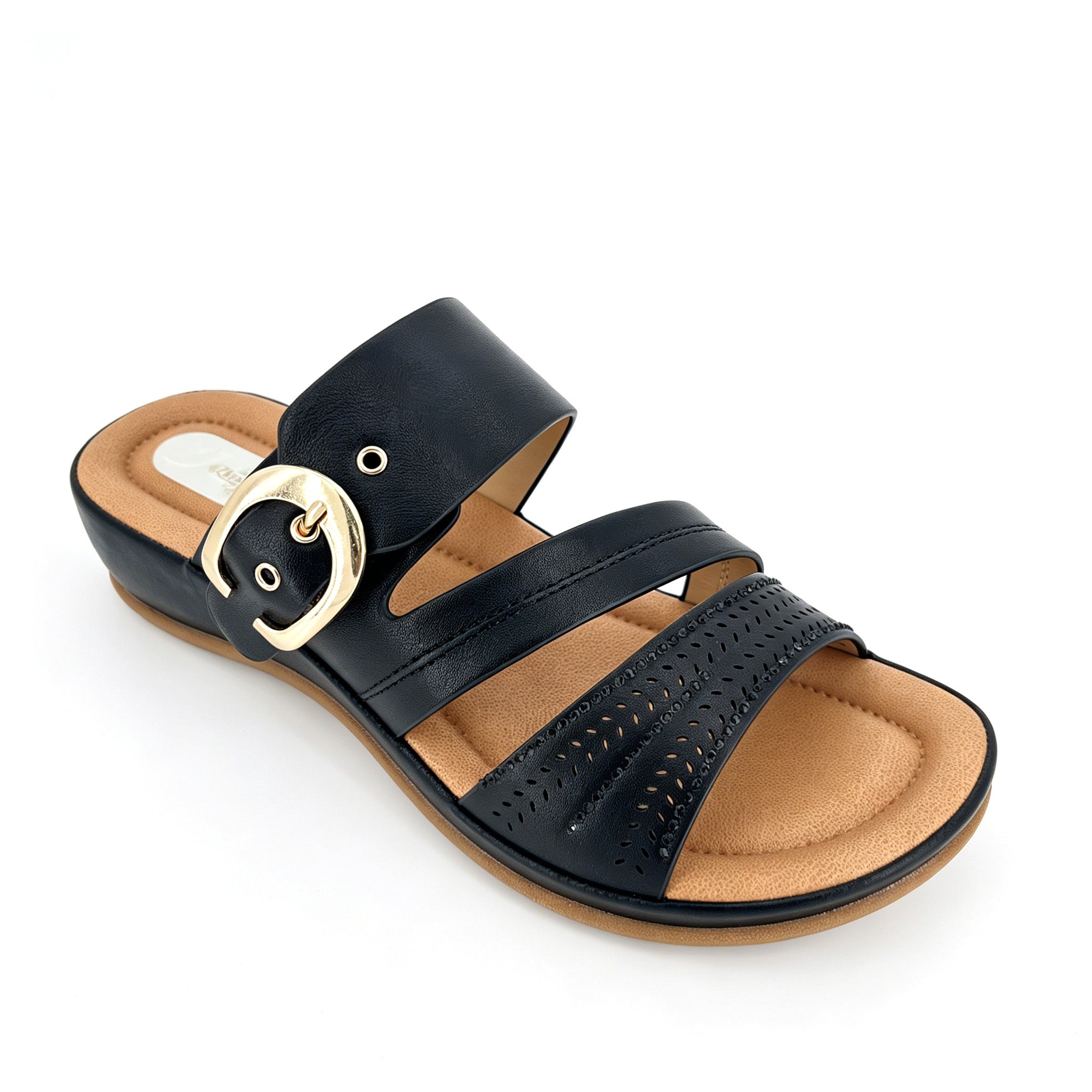 Women's Triple-Strap Laser-Cut Rhinestone Wedge Mule Sandals | Wholesale Platform Slide | Multi-Color | EU 35–41