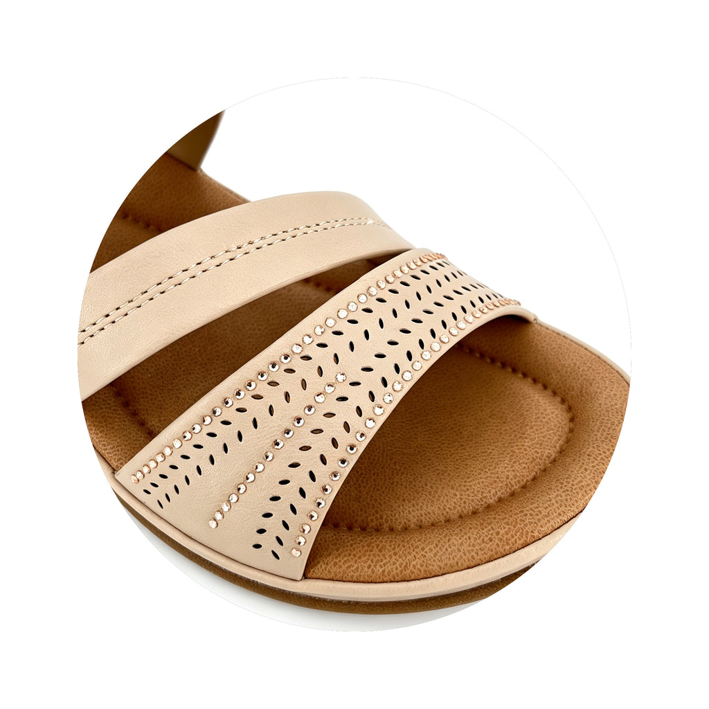 Women's Triple-Strap Laser-Cut Rhinestone Wedge Mule Sandals | Wholesale Platform Slide | Multi-Color | EU 35–41