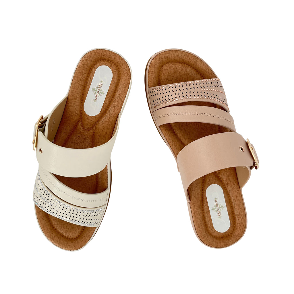 Women's Triple-Strap Laser-Cut Rhinestone Wedge Mule Sandals | Wholesale Platform Slide | Multi-Color | EU 35–41