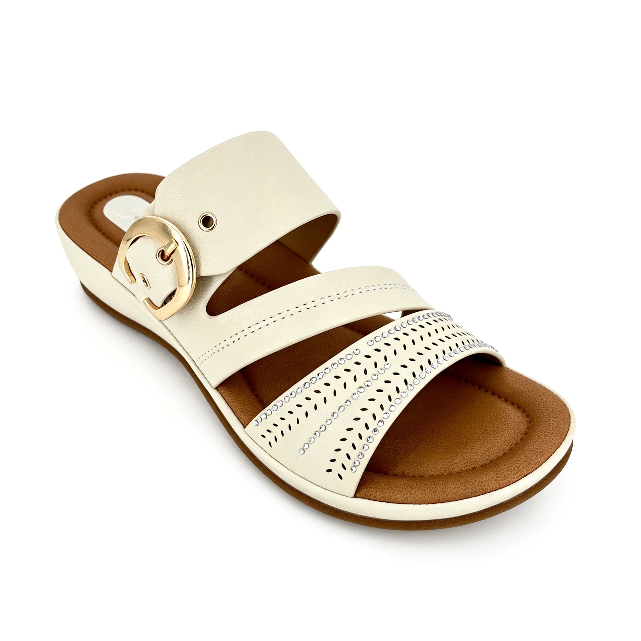 Women's Triple-Strap Laser-Cut Rhinestone Wedge Mule Sandals | Wholesale Platform Slide | Multi-Color | EU 35–41