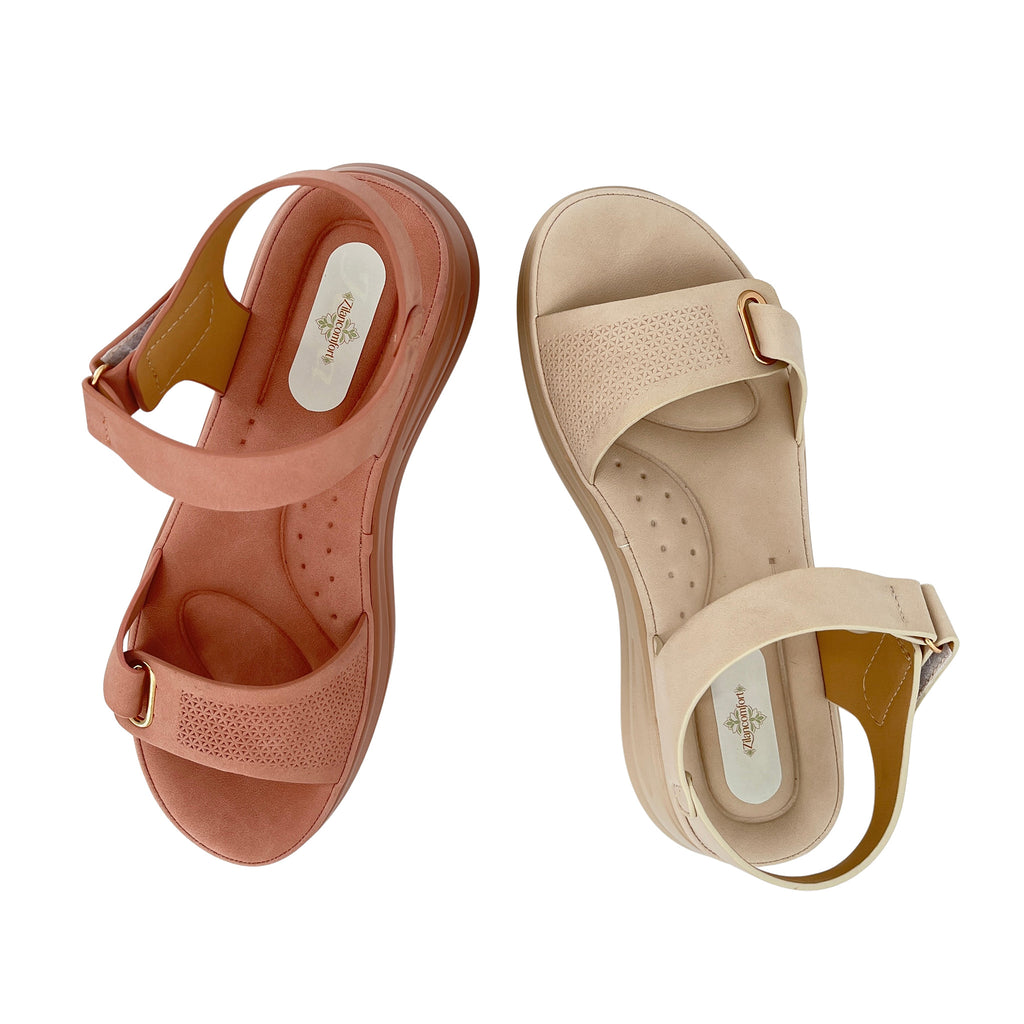 Women's Velcro Ankle-Strap Embossed Chunky Wave Platform Sandals | Wholesale Comfort Sandal | Multi-Color | EU 35–41