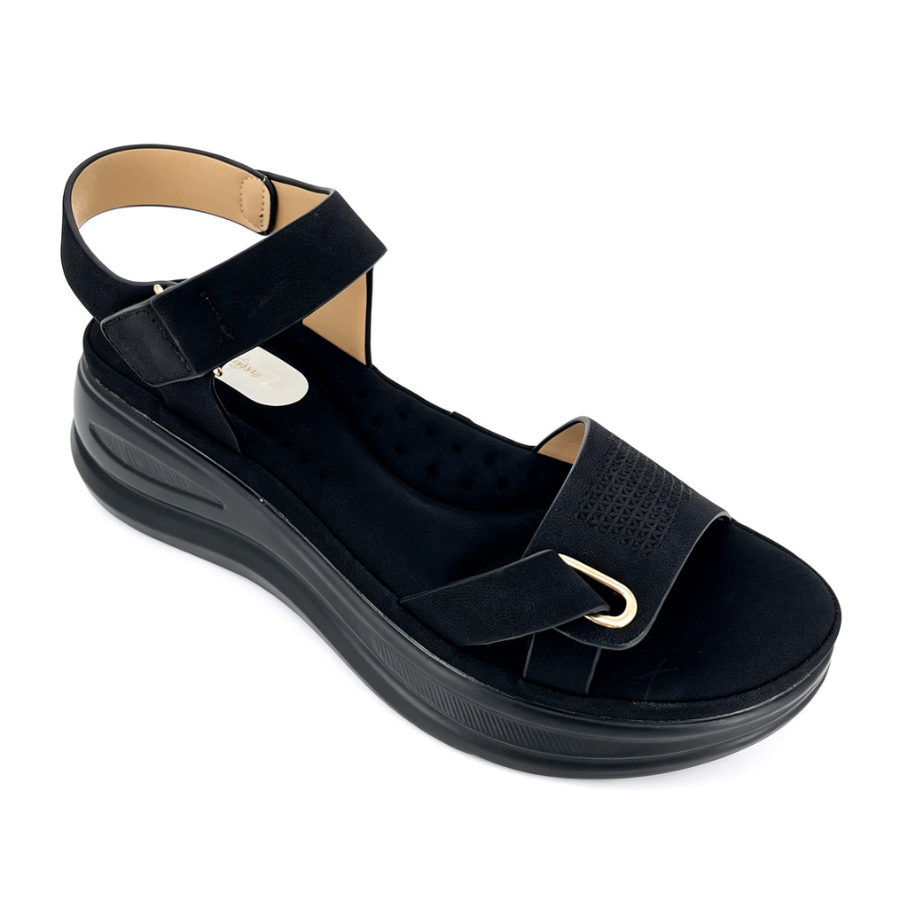 Women's Velcro Ankle-Strap Embossed Chunky Wave Platform Sandals | Wholesale Comfort Sandal | Multi-Color | EU 35–41