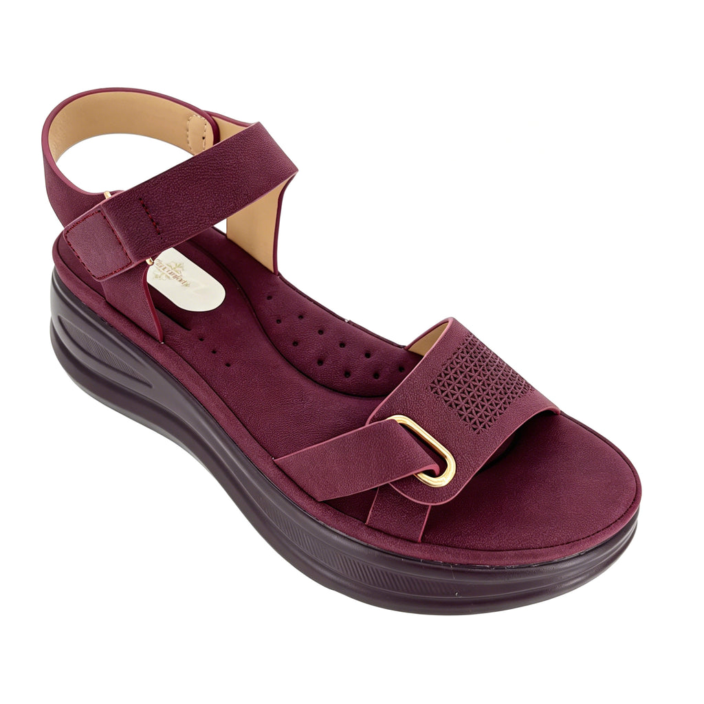 Women's Velcro Ankle-Strap Embossed Chunky Wave Platform Sandals | Wholesale Comfort Sandal | Multi-Color | EU 35–41