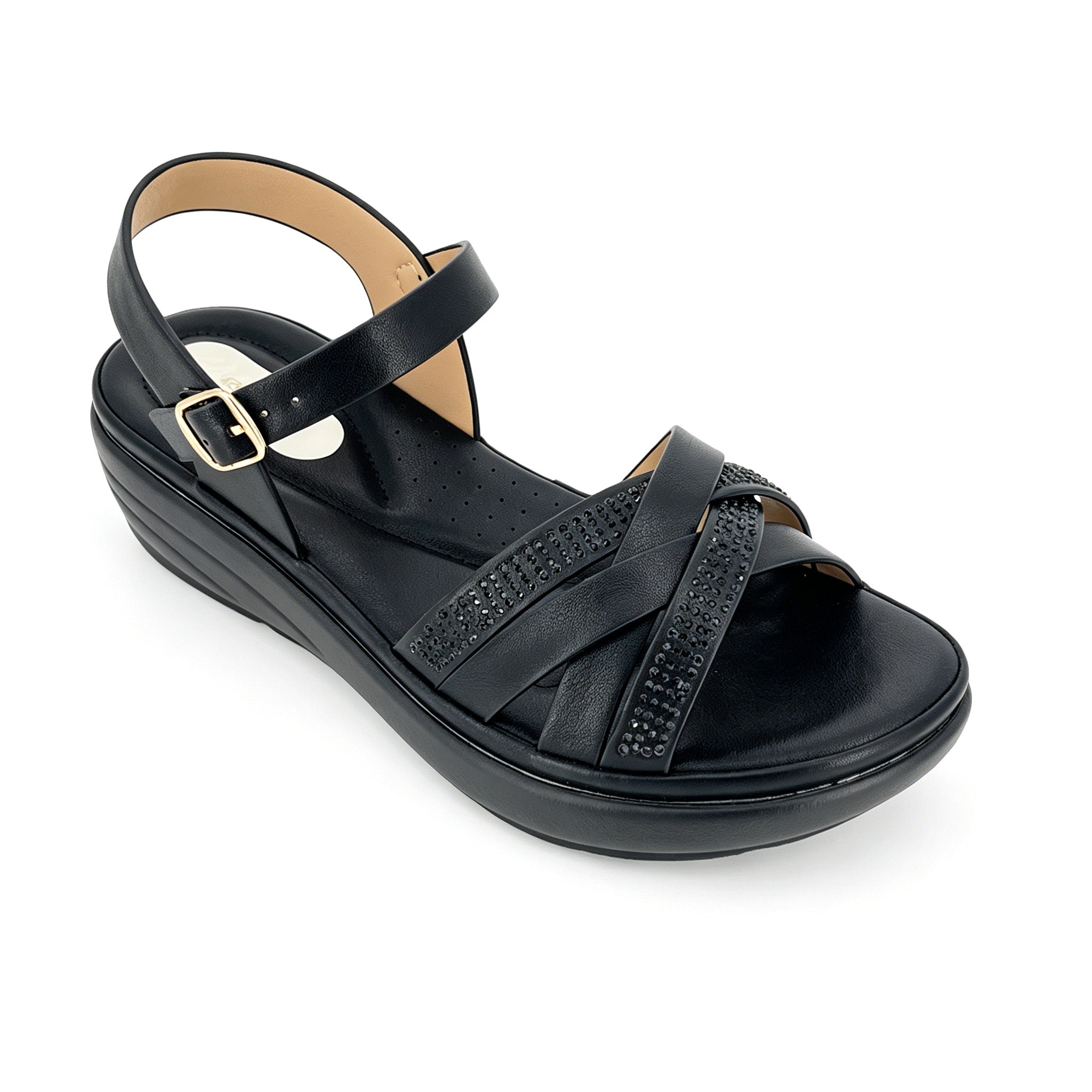 Women's Crystal Cross-Strap Wedge Sandals | Wholesale Platform Comfort Sandal | Multi-Color | EU 28–41