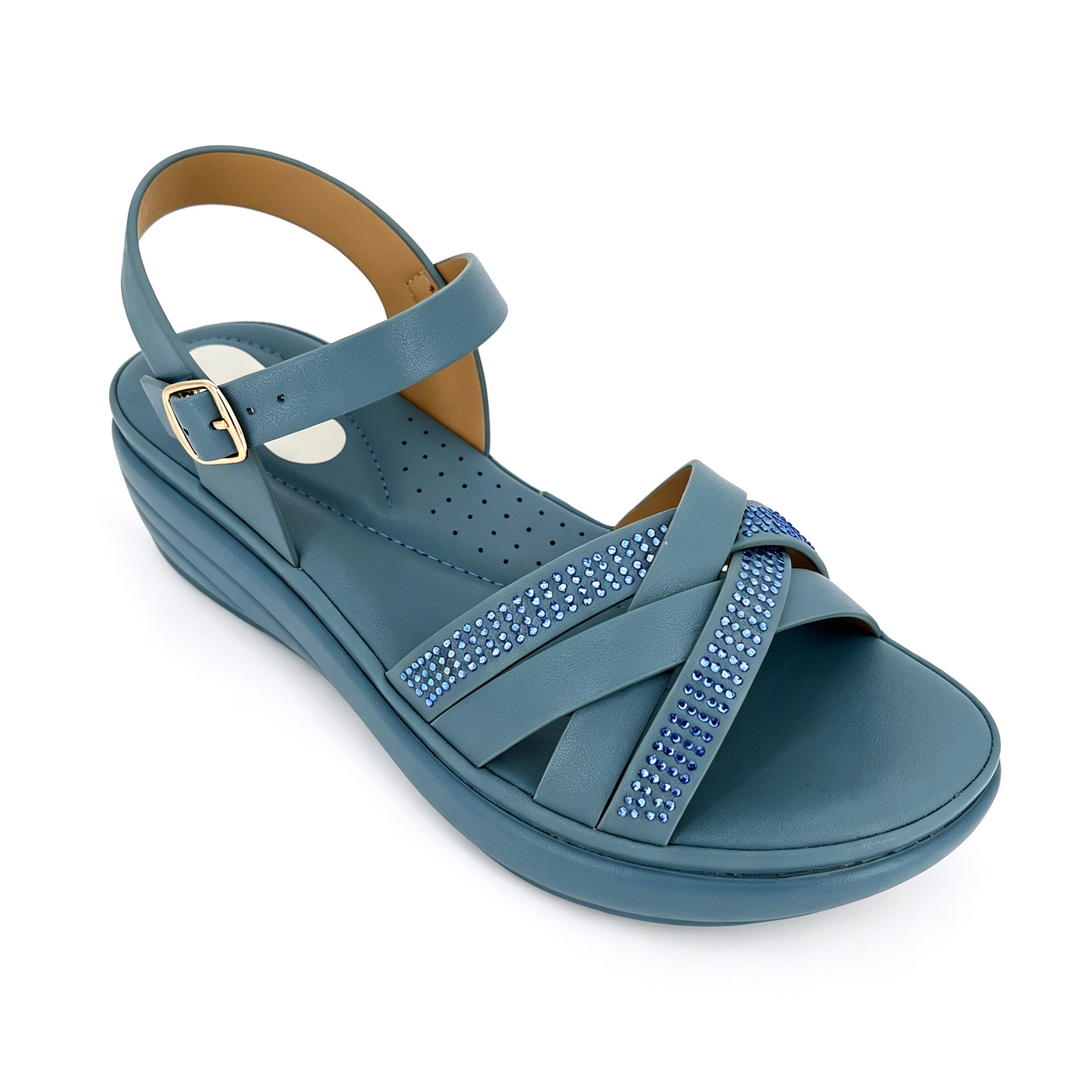 Women's Crystal Cross-Strap Wedge Sandals | Wholesale Platform Comfort Sandal | Multi-Color | EU 28–41