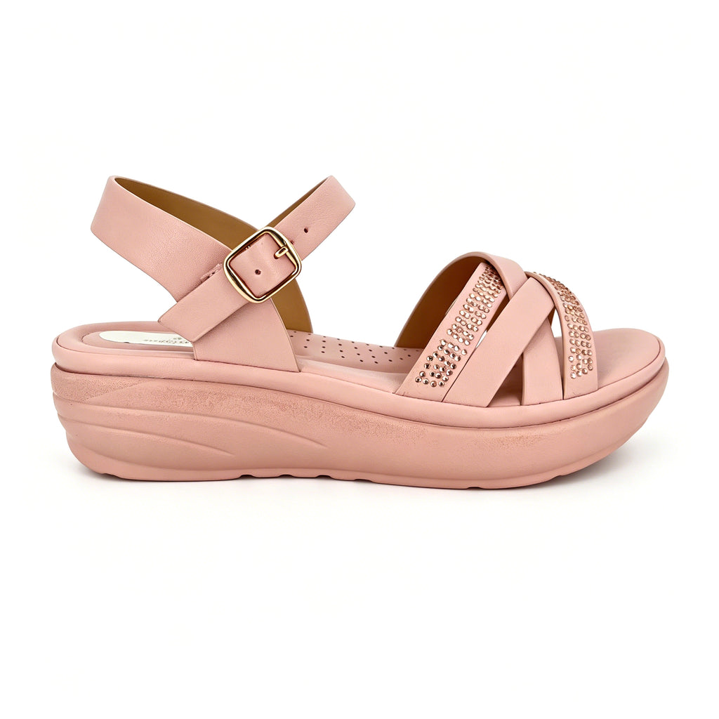 Women's Crystal Cross-Strap Wedge Sandals | Wholesale Platform Comfort Sandal | Multi-Color | EU 28–41