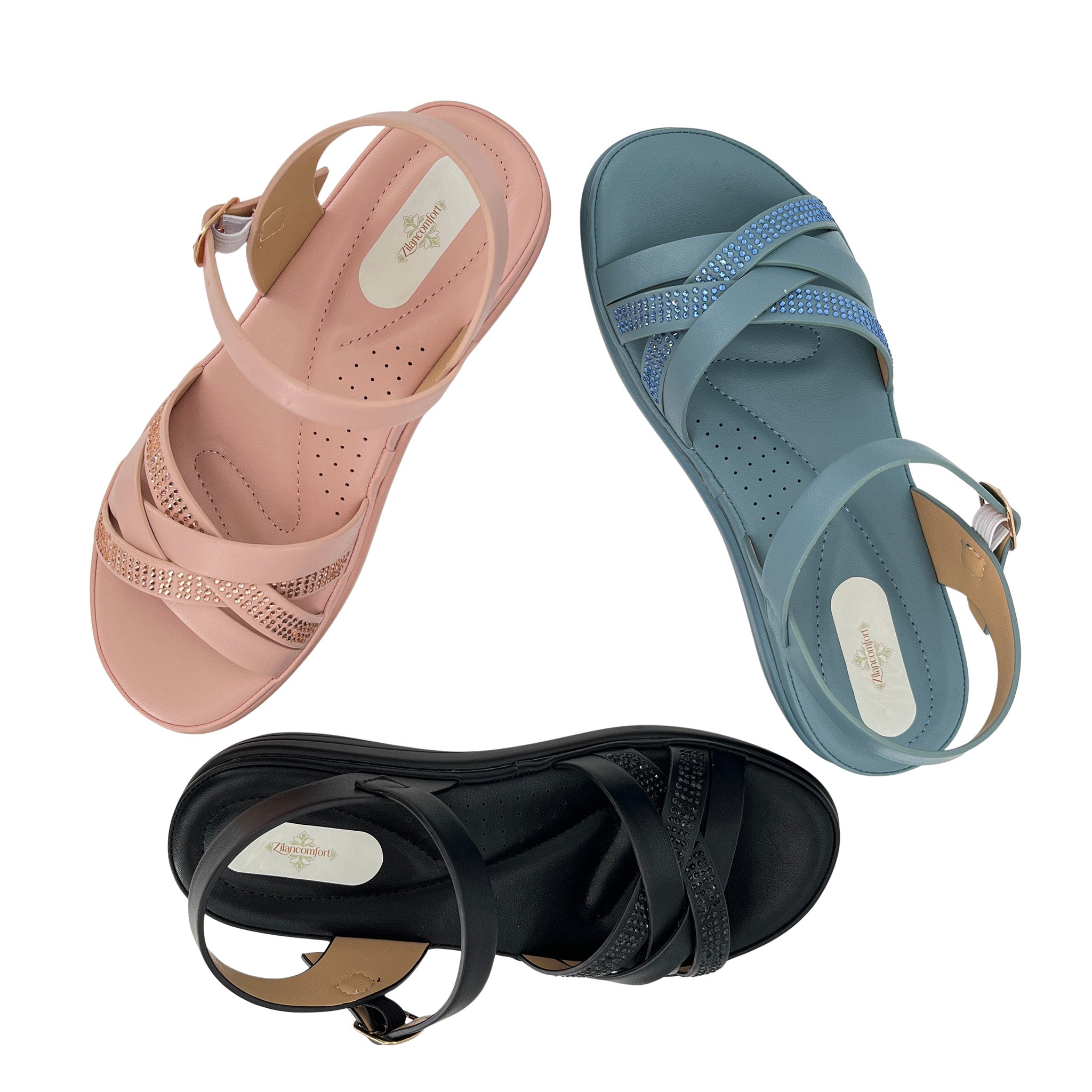 Women's Crystal Cross-Strap Wedge Sandals | Wholesale Platform Comfort Sandal | Multi-Color | EU 28–41