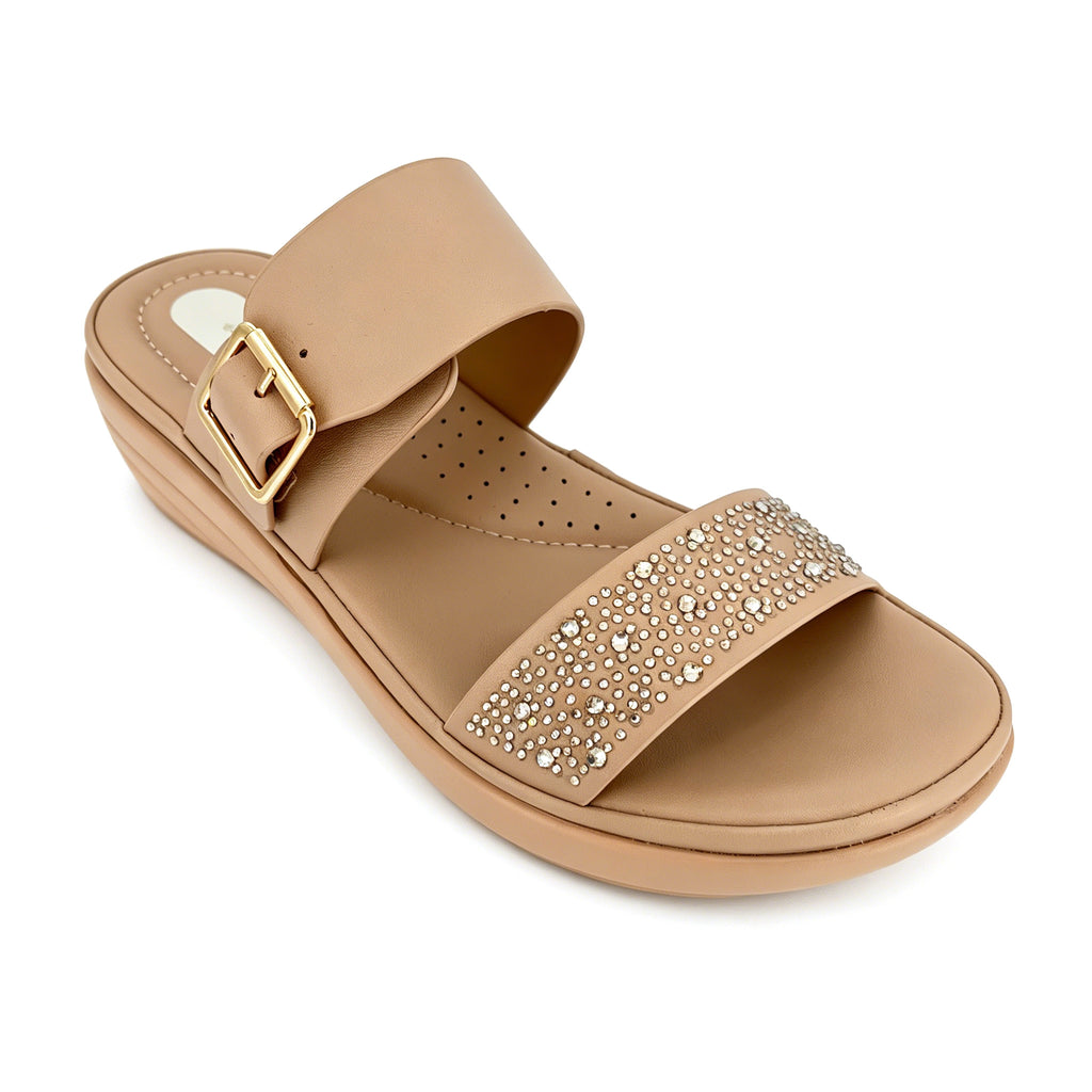Women's Crystal-Scatter Double-Strap Wedge Mule Sandals | Wholesale Platform Comfort Sandal | Multi-Color | EU 28–41