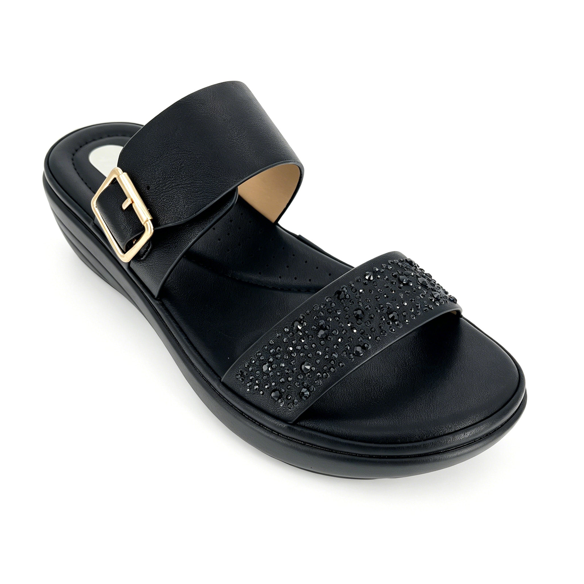 Women's Crystal-Scatter Double-Strap Wedge Mule Sandals | Wholesale Platform Comfort Sandal | Multi-Color | EU 28–41