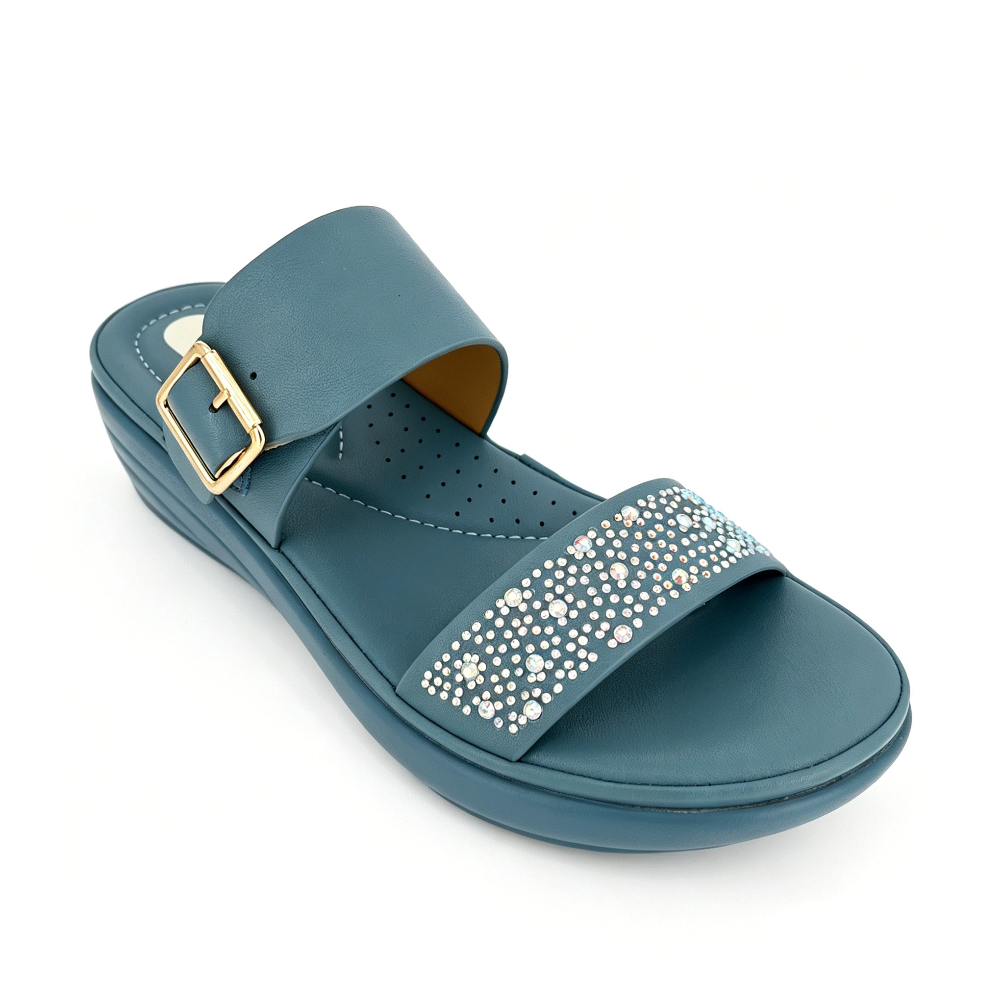 Women's Crystal-Scatter Double-Strap Wedge Mule Sandals | Wholesale Platform Comfort Sandal | Multi-Color | EU 28–41