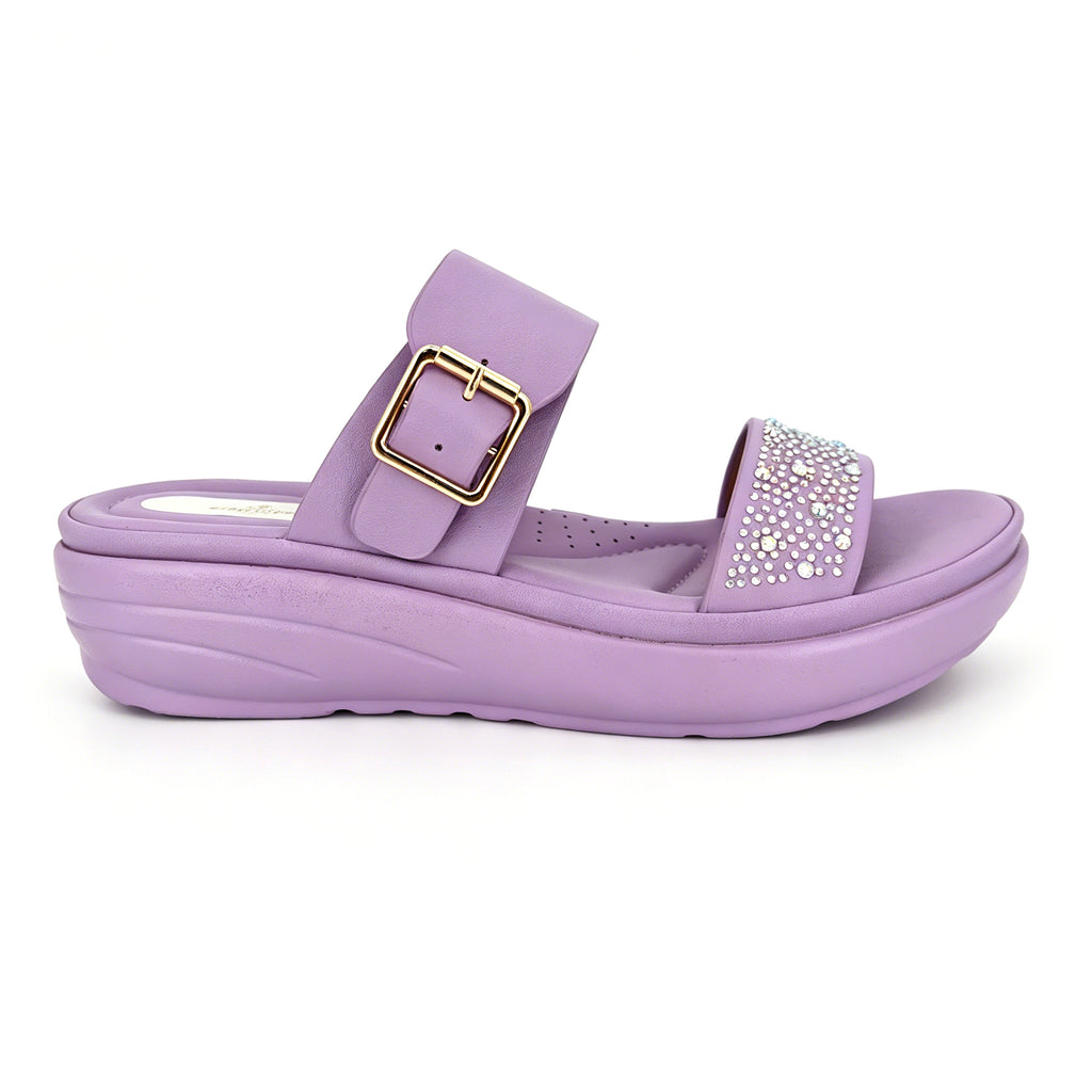 Women's Crystal-Scatter Double-Strap Wedge Mule Sandals | Wholesale Platform Comfort Sandal | Multi-Color | EU 28–41
