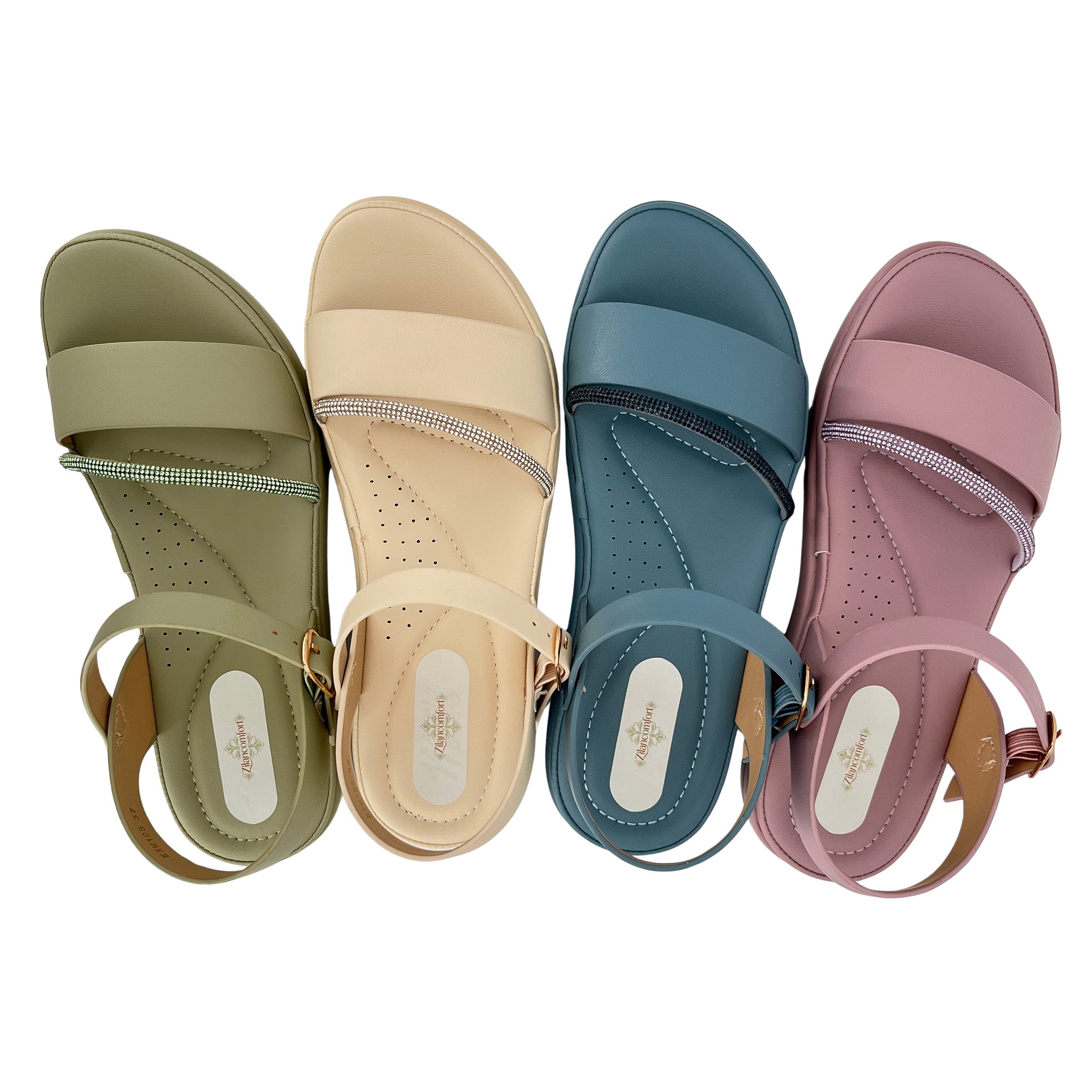 Women's Crystal-Bar Double-Strap Wedge Slingback Sandals | Wholesale Comfort Platform Sandal | Multi-Color | EU 28–41