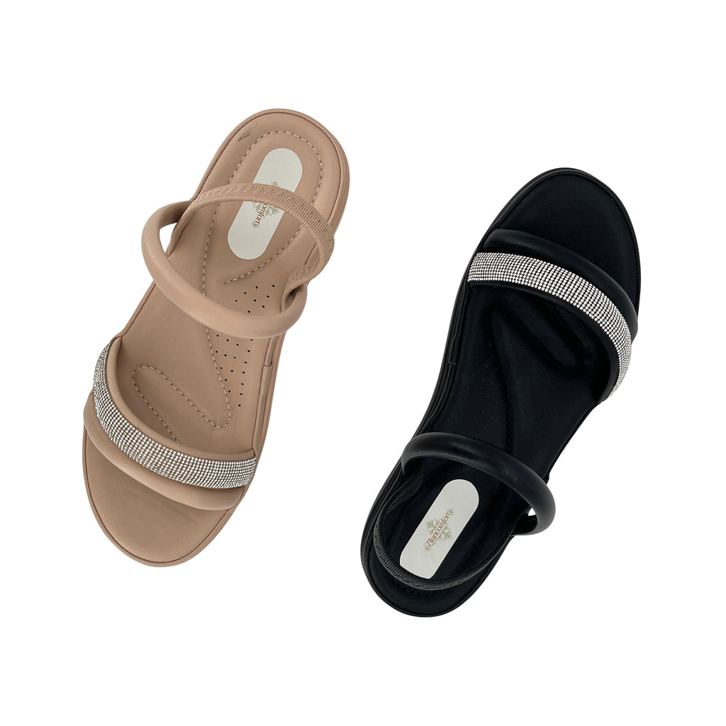 Women's Crystal-Band Double-Strap Wedge Slingback Sandals | Wholesale Comfort Platform Sandal | Multi-Color | EU 28–41