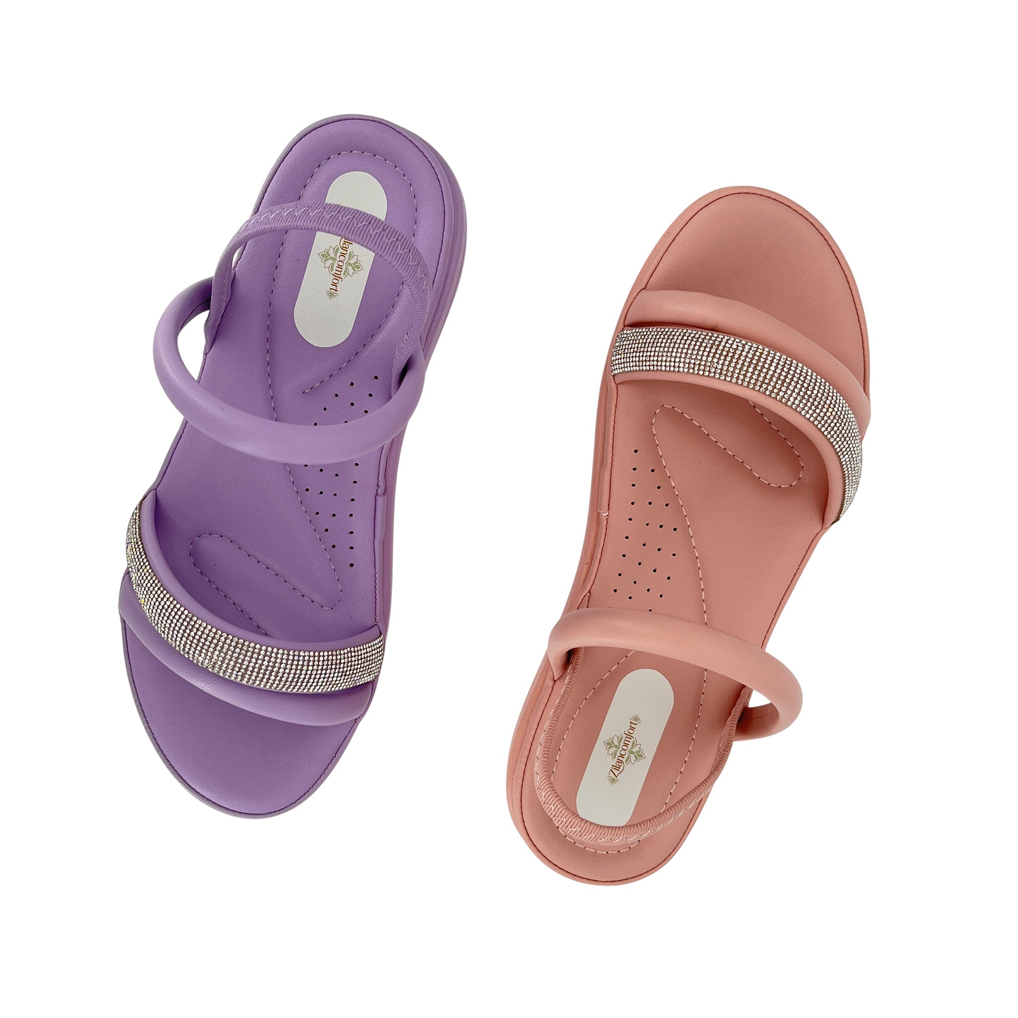 Women's Crystal-Band Double-Strap Wedge Slingback Sandals | Wholesale Comfort Platform Sandal | Multi-Color | EU 28–41