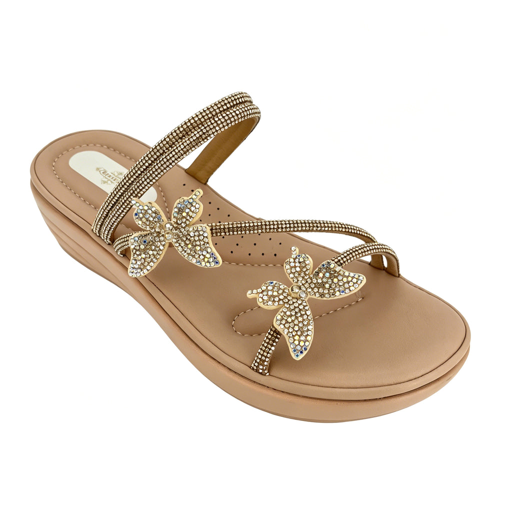 Women's Crystal-Butterfly Double-Strap Wedge Platform Sandals | Wholesale Comfort Sandal | Multi-Color | EU 28–41