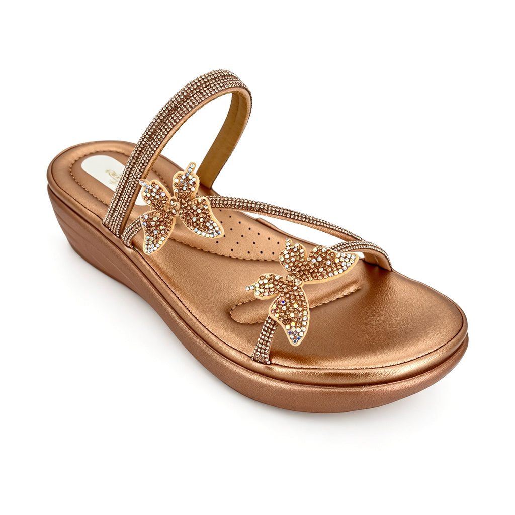 Women's Crystal-Butterfly Double-Strap Wedge Platform Sandals | Wholesale Comfort Sandal | Multi-Color | EU 28–41