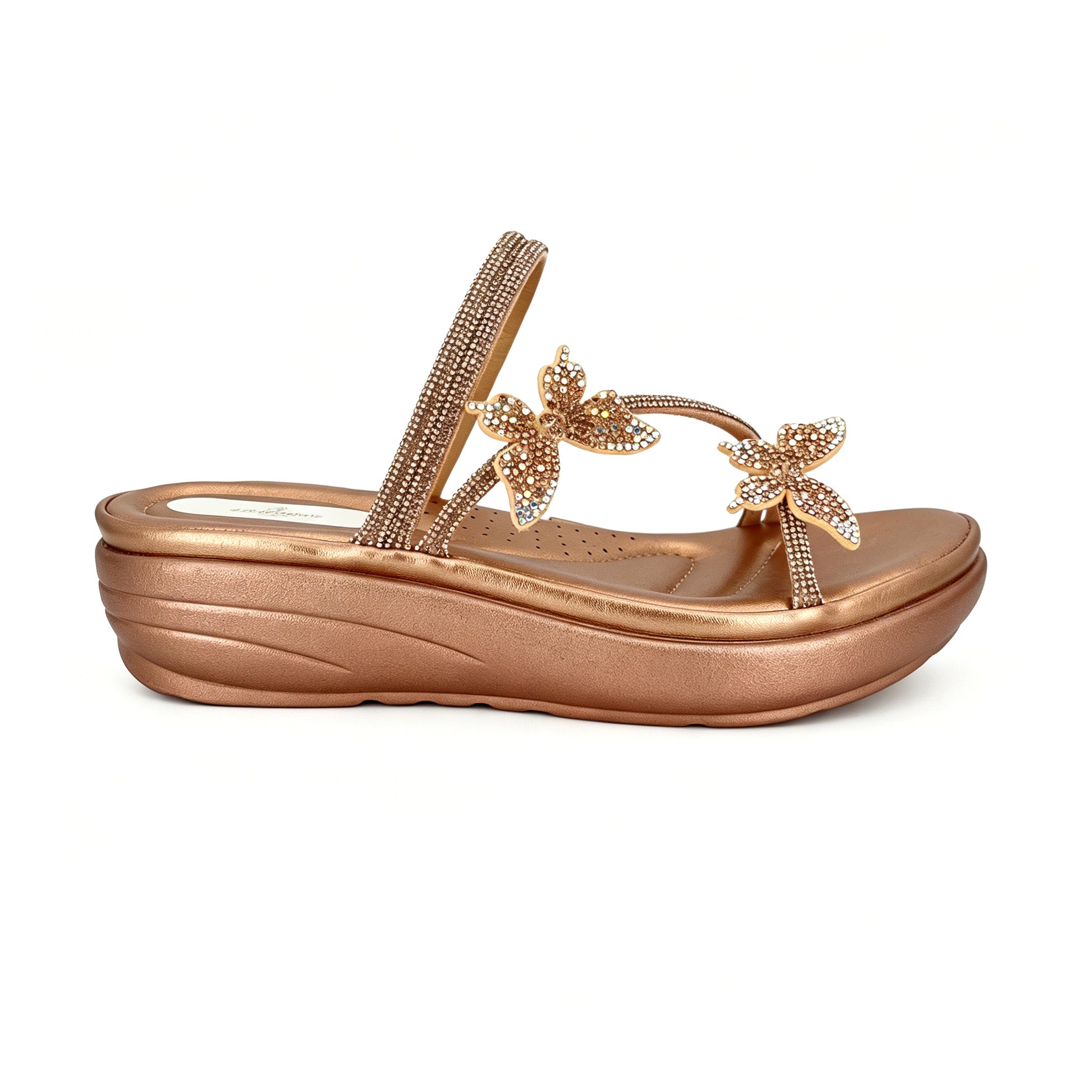 Women's Crystal-Butterfly Double-Strap Wedge Platform Sandals | Wholesale Comfort Sandal | Multi-Color | EU 28–41