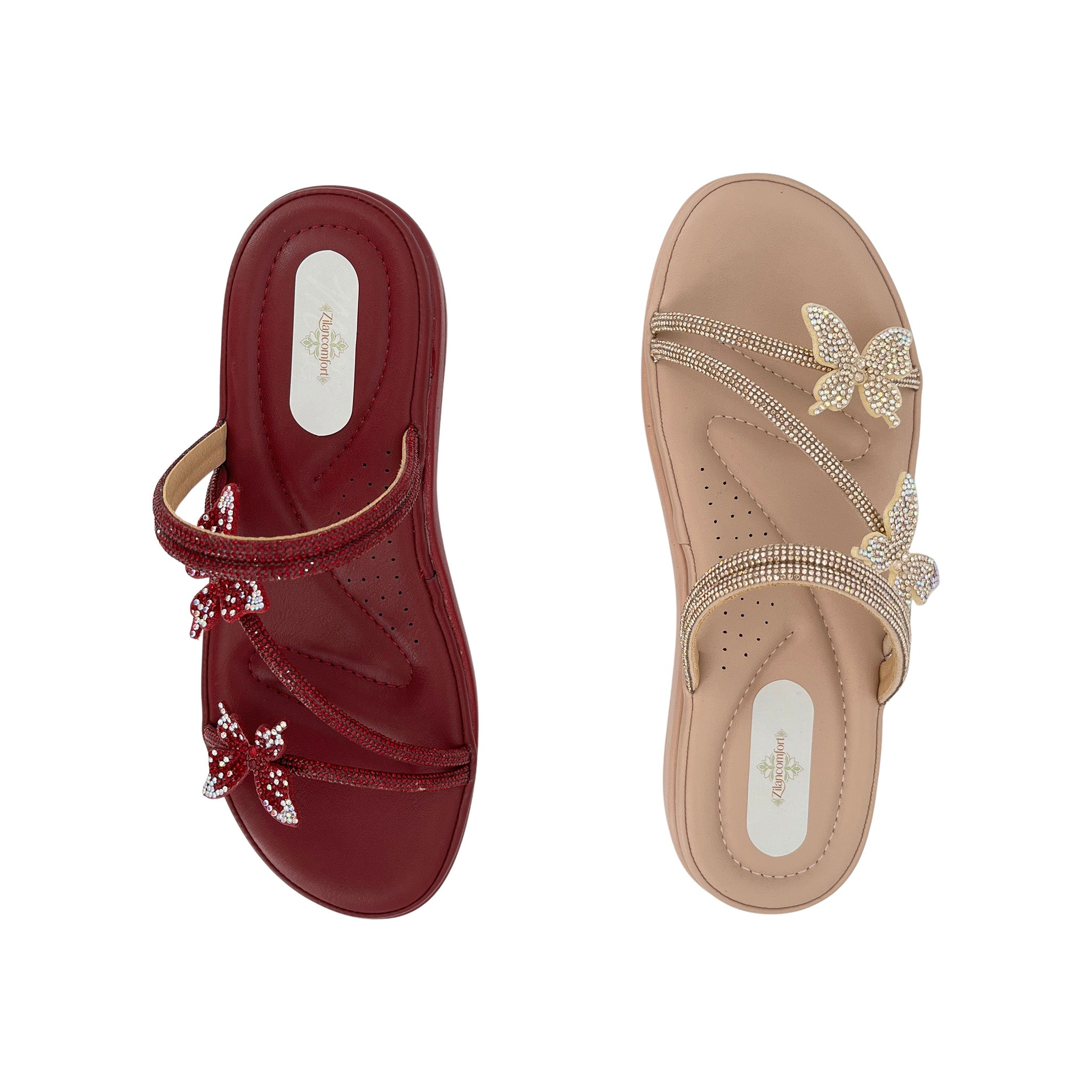 Women's Crystal-Butterfly Double-Strap Wedge Platform Sandals | Wholesale Comfort Sandal | Multi-Color | EU 28–41