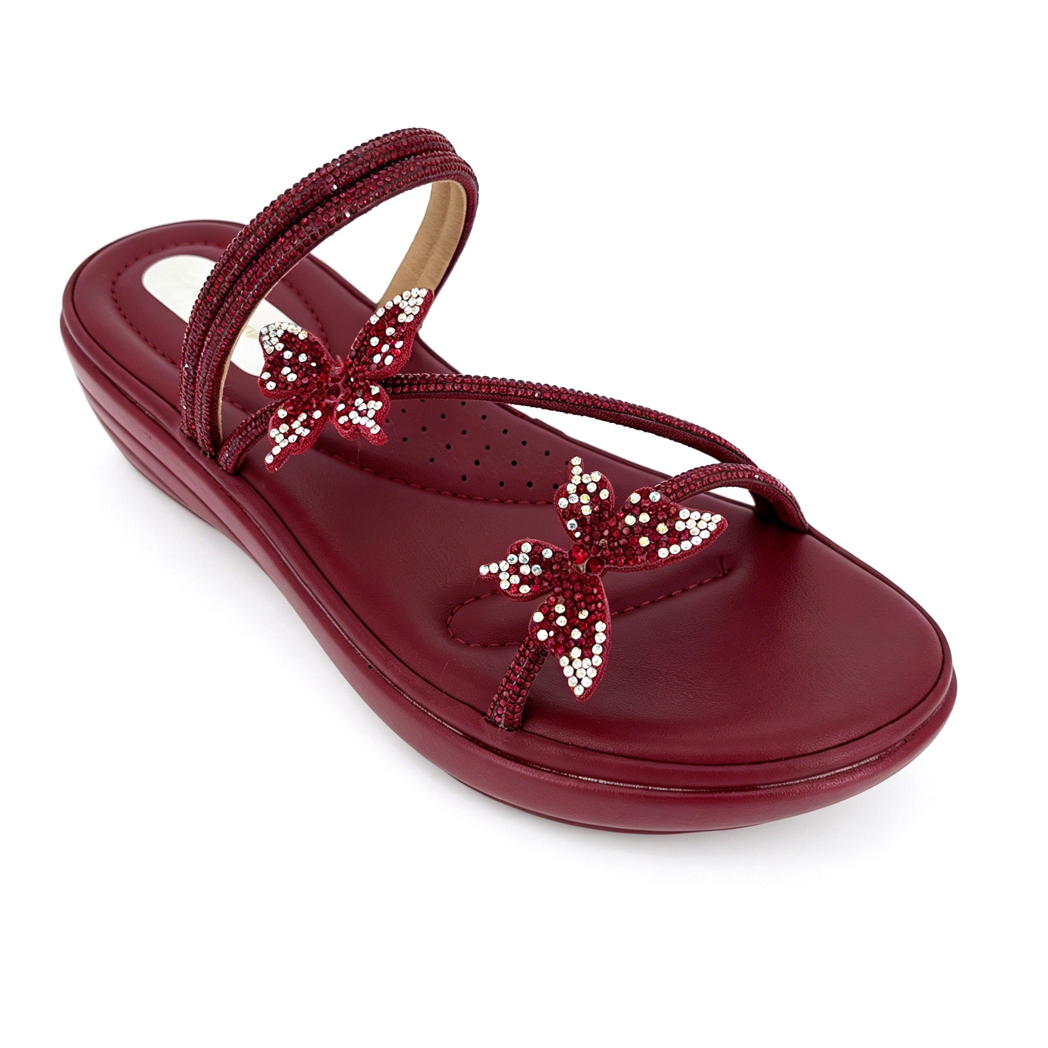 Women's Crystal-Butterfly Double-Strap Wedge Platform Sandals | Wholesale Comfort Sandal | Multi-Color | EU 28–41