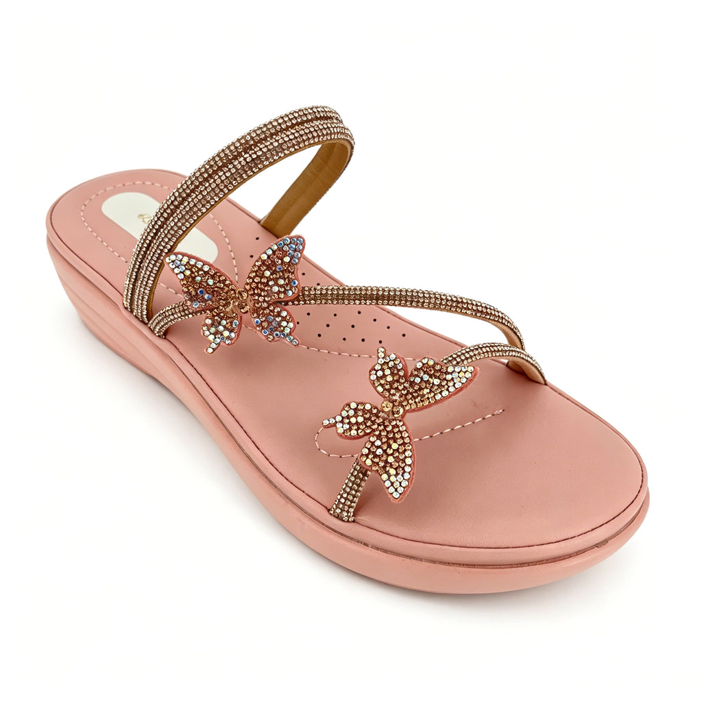 Women's Crystal-Butterfly Double-Strap Wedge Platform Sandals | Wholesale Comfort Sandal | Multi-Color | EU 28–41
