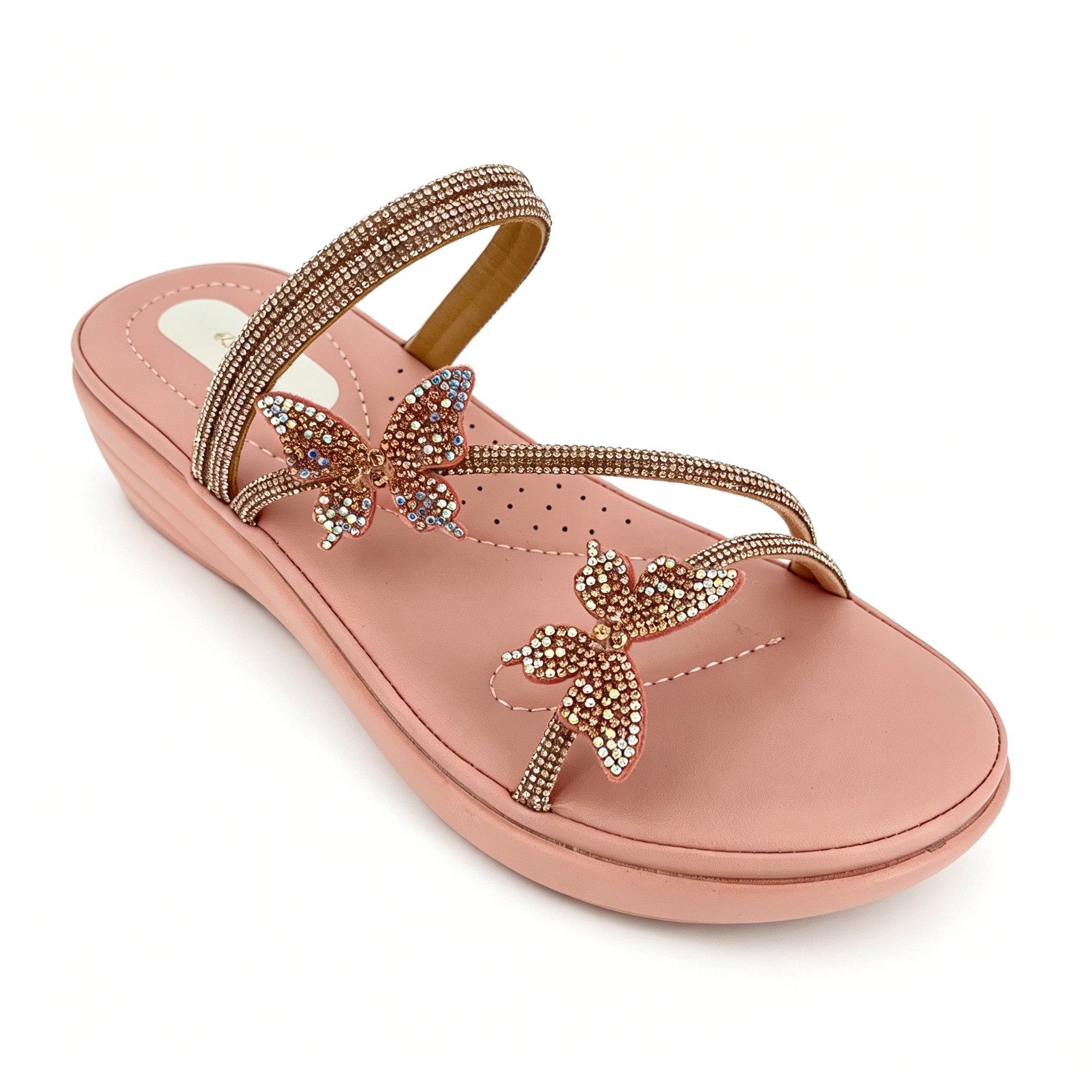 Women's Crystal-Butterfly Double-Strap Wedge Platform Sandals | Wholesale Comfort Sandal | Multi-Color | EU 28–41