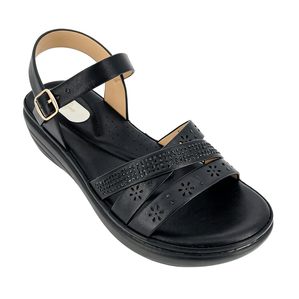 Women's Rhinestone Laser-Cut Cross-Strap Wedge Sandals | Wholesale Platform Comfort Sandal | Multi-Color | EU 28–41