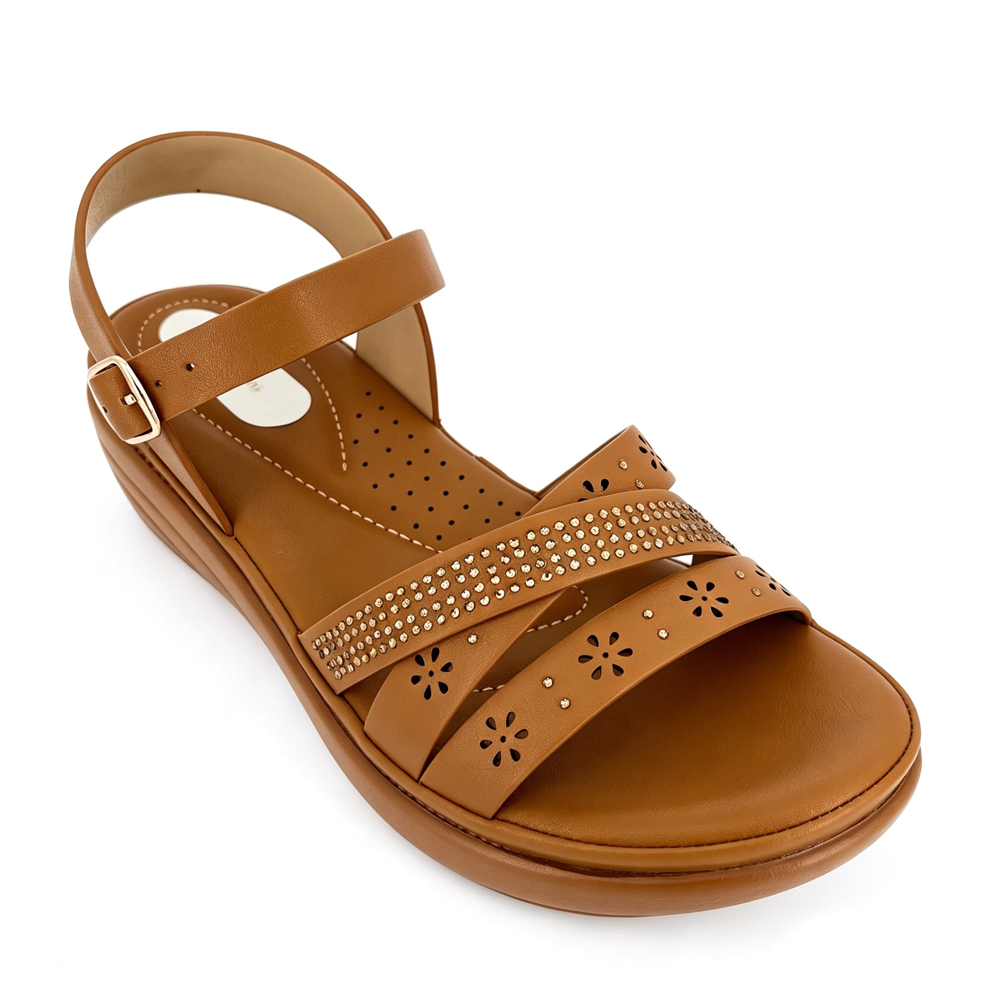 Women's Rhinestone Laser-Cut Cross-Strap Wedge Sandals | Wholesale Platform Comfort Sandal | Multi-Color | EU 28–41
