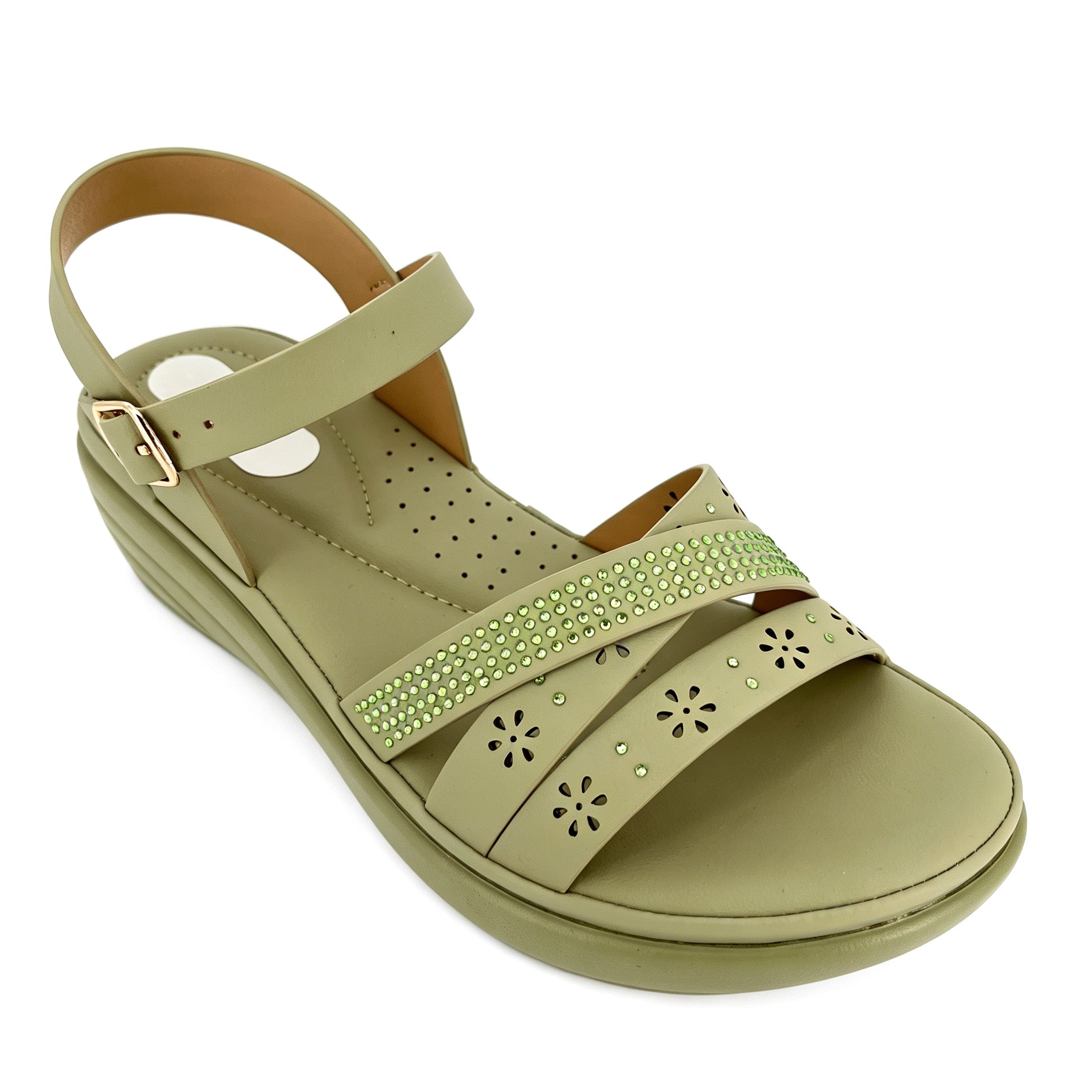 Women's Rhinestone Laser-Cut Cross-Strap Wedge Sandals | Wholesale Platform Comfort Sandal | Multi-Color | EU 28–41