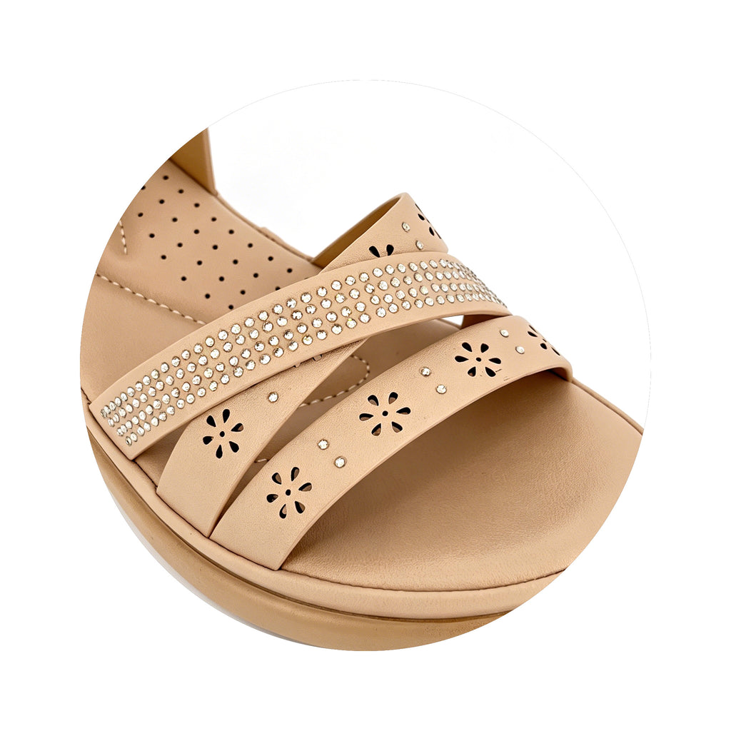 Women's Rhinestone Laser-Cut Cross-Strap Wedge Sandals | Wholesale Platform Comfort Sandal | Multi-Color | EU 28–41