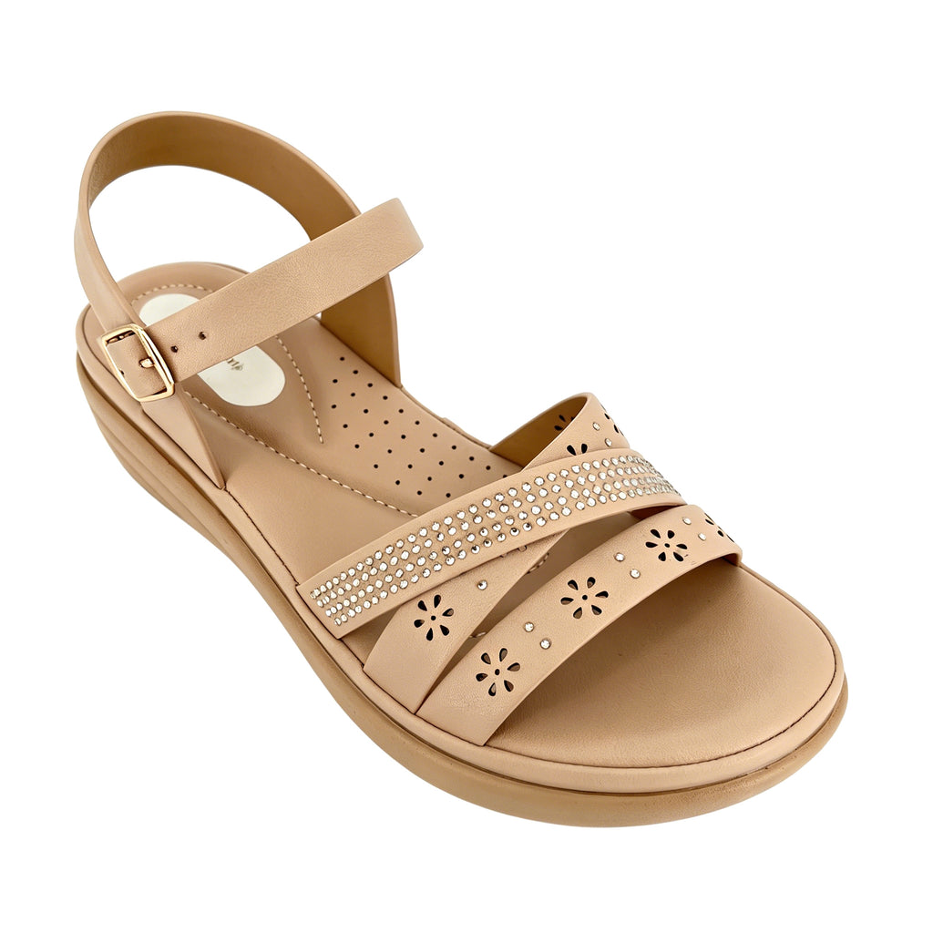 Women's Rhinestone Laser-Cut Cross-Strap Wedge Sandals | Wholesale Platform Comfort Sandal | Multi-Color | EU 28–41