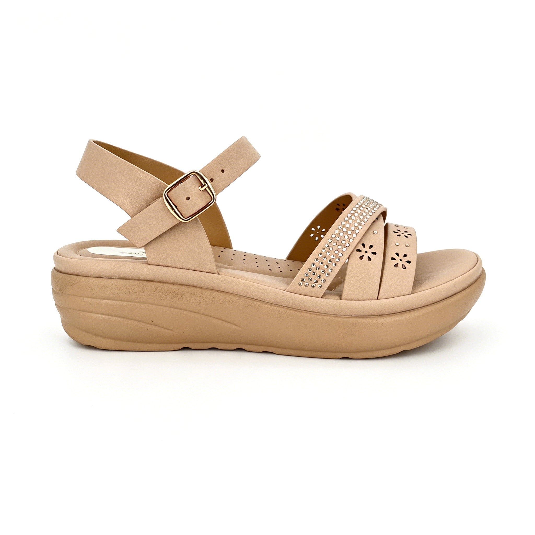 Women's Rhinestone Laser-Cut Cross-Strap Wedge Sandals | Wholesale Platform Comfort Sandal | Multi-Color | EU 28–41