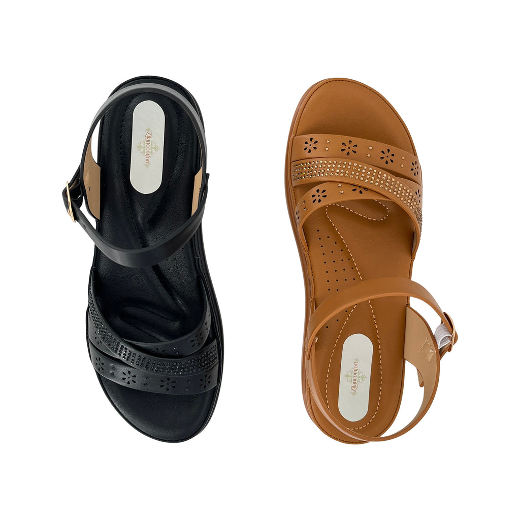 Women's Rhinestone Laser-Cut Cross-Strap Wedge Sandals | Wholesale Platform Comfort Sandal | Multi-Color | EU 28–41