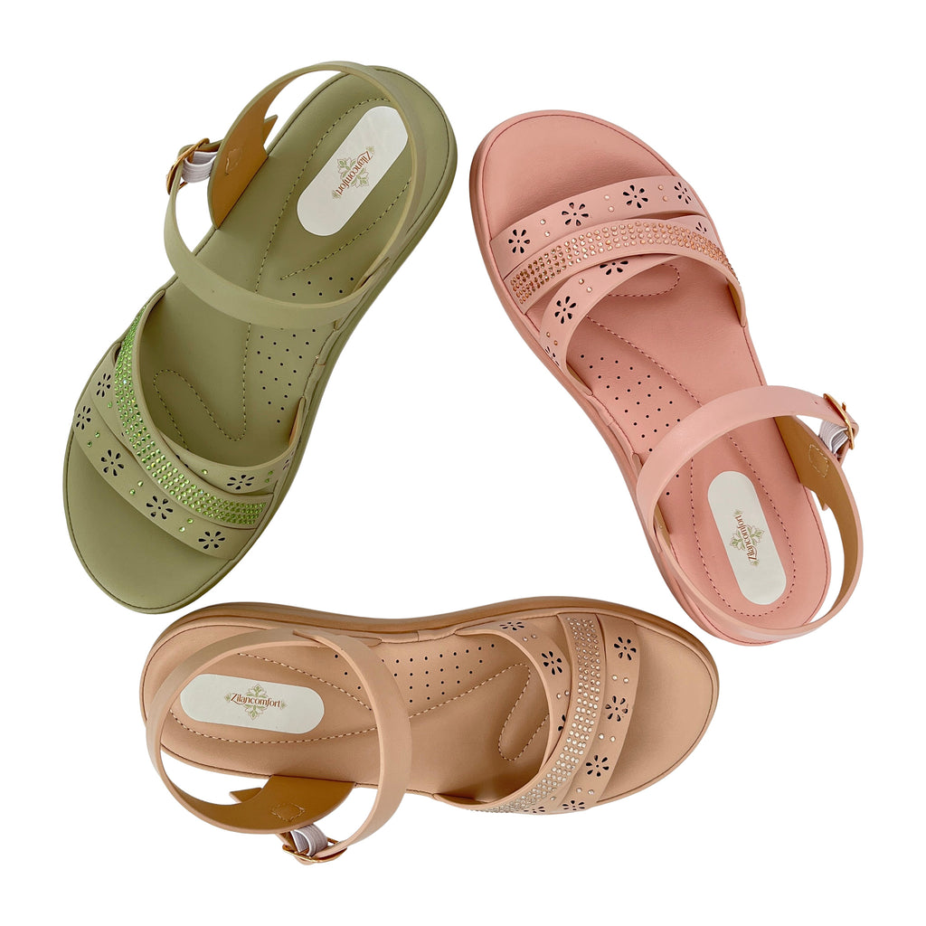 Women's Rhinestone Laser-Cut Cross-Strap Wedge Sandals | Wholesale Platform Comfort Sandal | Multi-Color | EU 28–41
